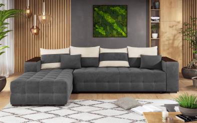 Γωνιακός καναπές - κρεβάτι με ανάκλιντρο και μπράτσο μίνι ραφιέρα Melvin Γωνιακός καναπές με μίνι ραφιέρα