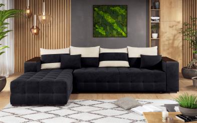 Γωνιακός καναπές - κρεβάτι με ανάκλιντρο και μπράτσο μίνι ραφιέρα Melvin Γωνιακός καναπές με μίνι ραφιέρα