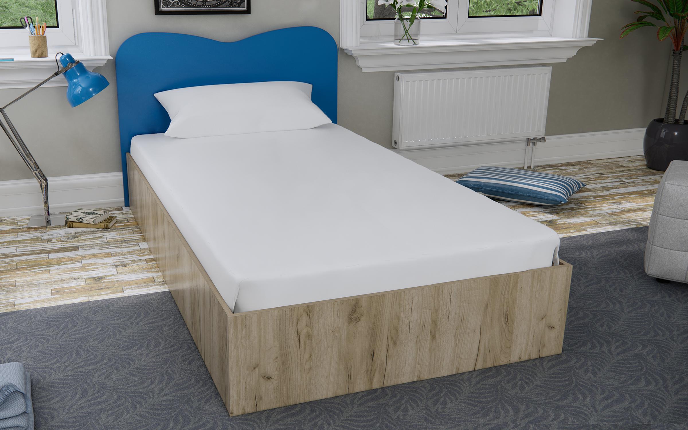 Κρεβάτι  Robelo 120/200, δρυς kraft γκρι + μπλε  1