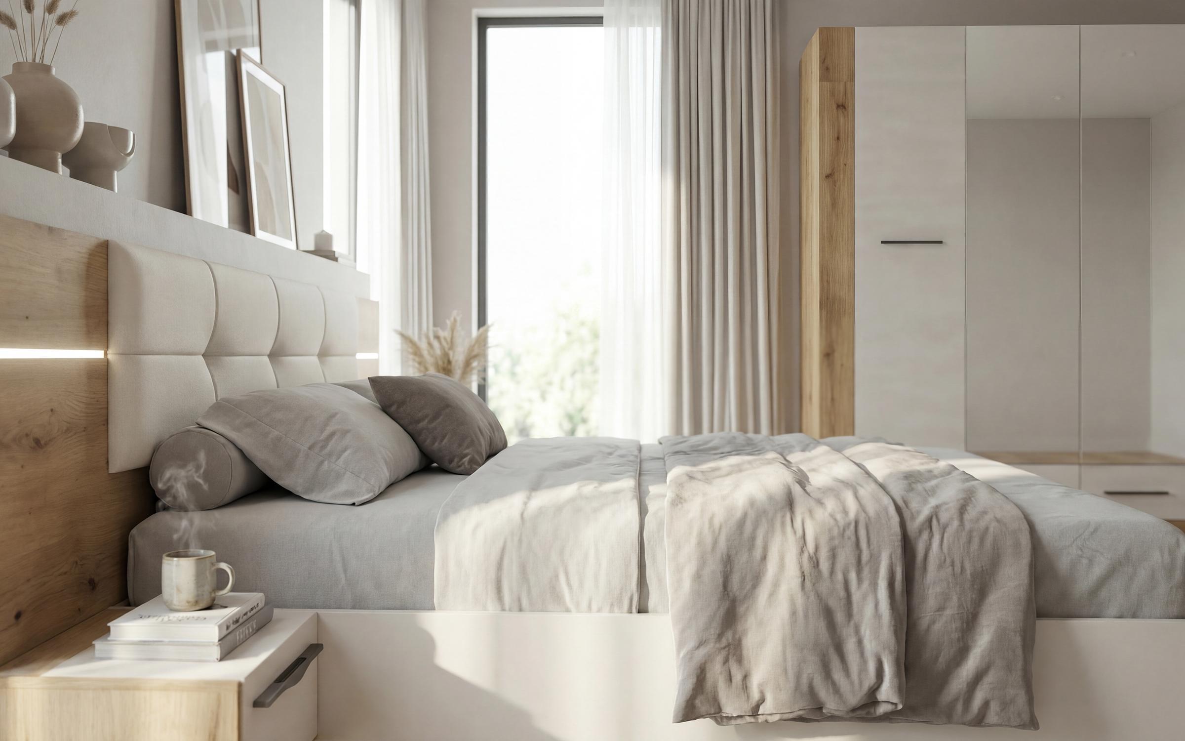 Σετ κρεβατοκάμαρας 160/200 + LED Alina, δρυς evok + silk  5