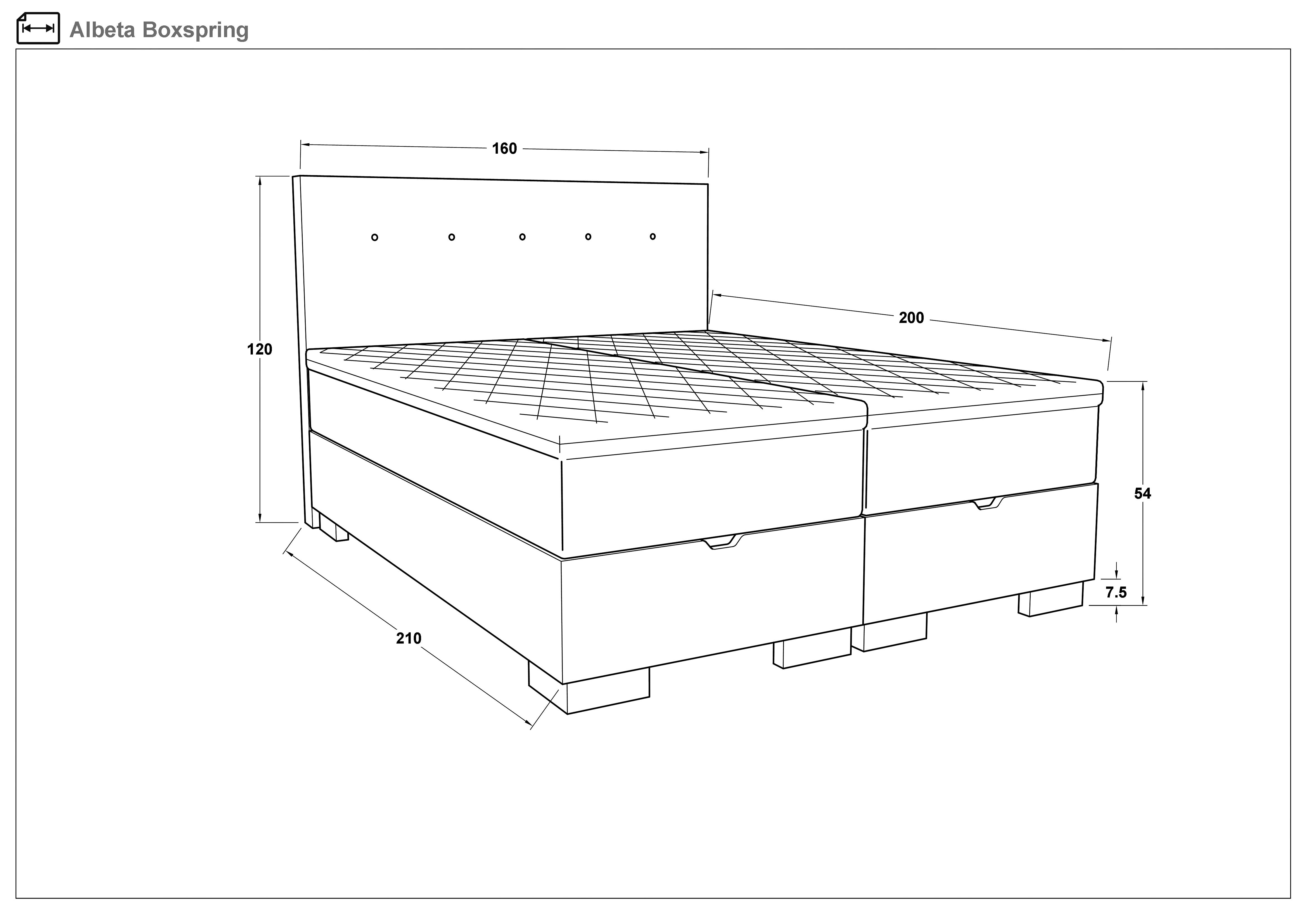 Κρεβάτι Box spring 160/200 Albeta Boxspring, γκρί  2