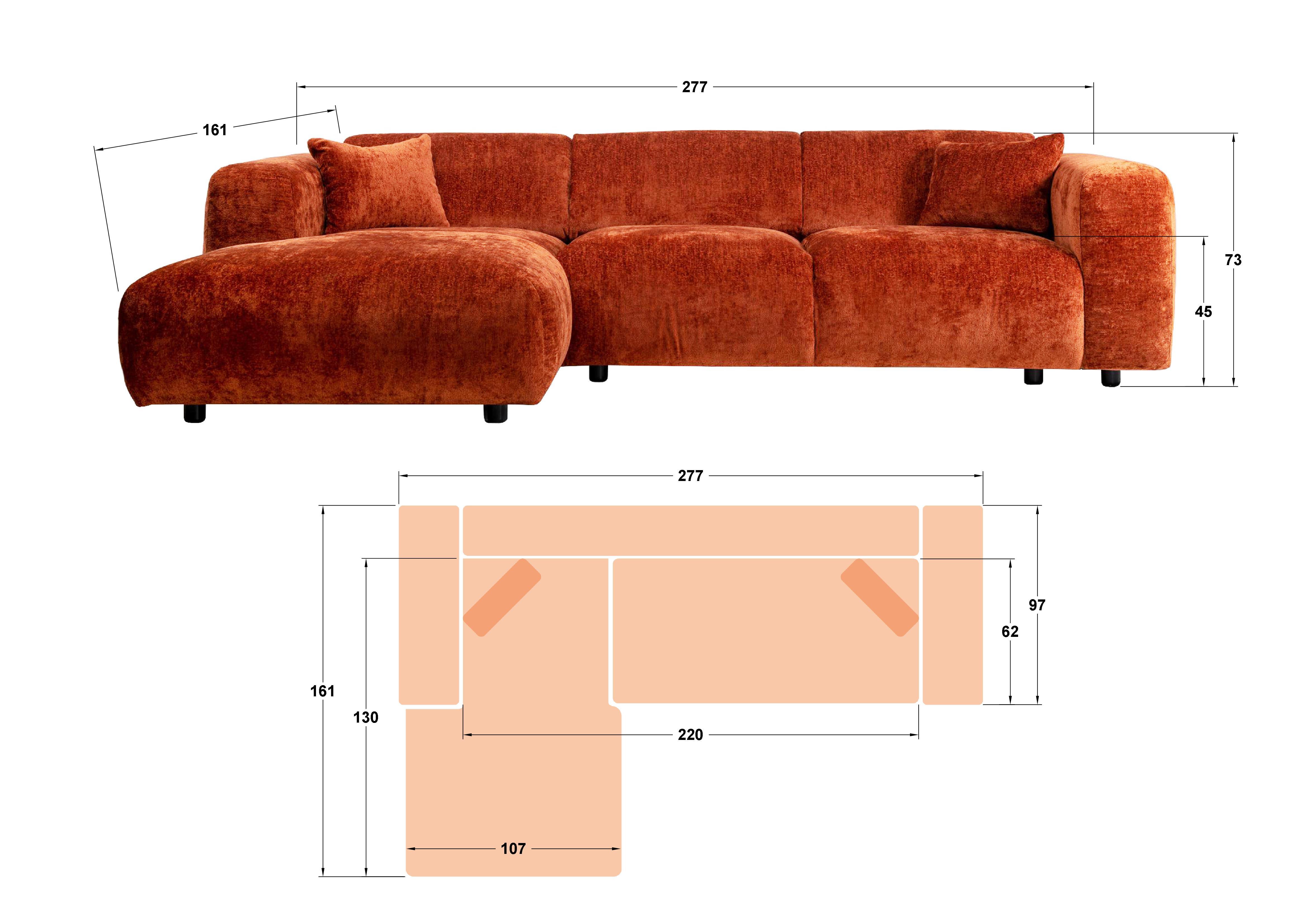 Γωνιακός καναπές Alegro, πορτοκαλί  2