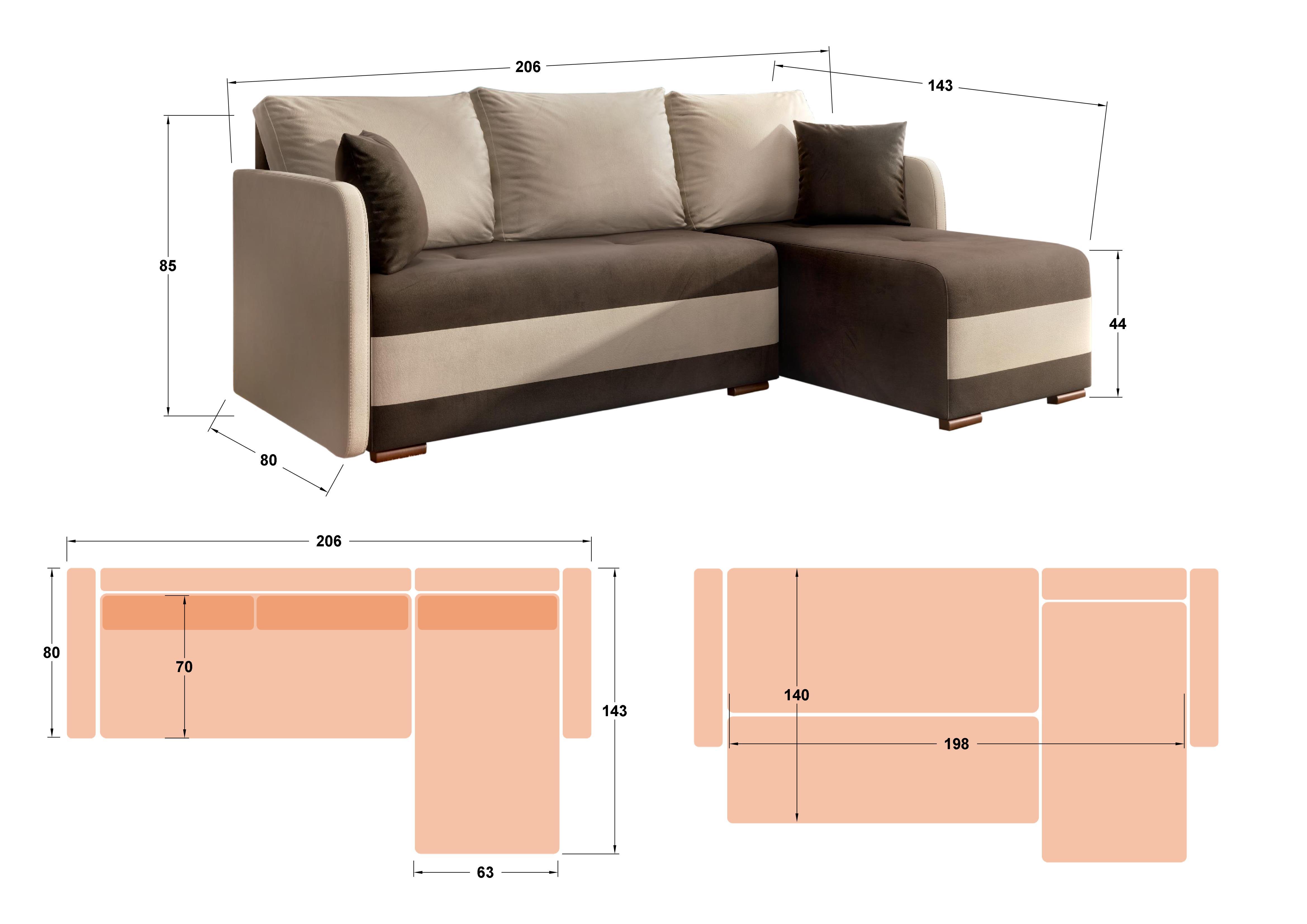 Γωνιακός καναπές Alexa, γραφίτης + γκρι + ροζ  2