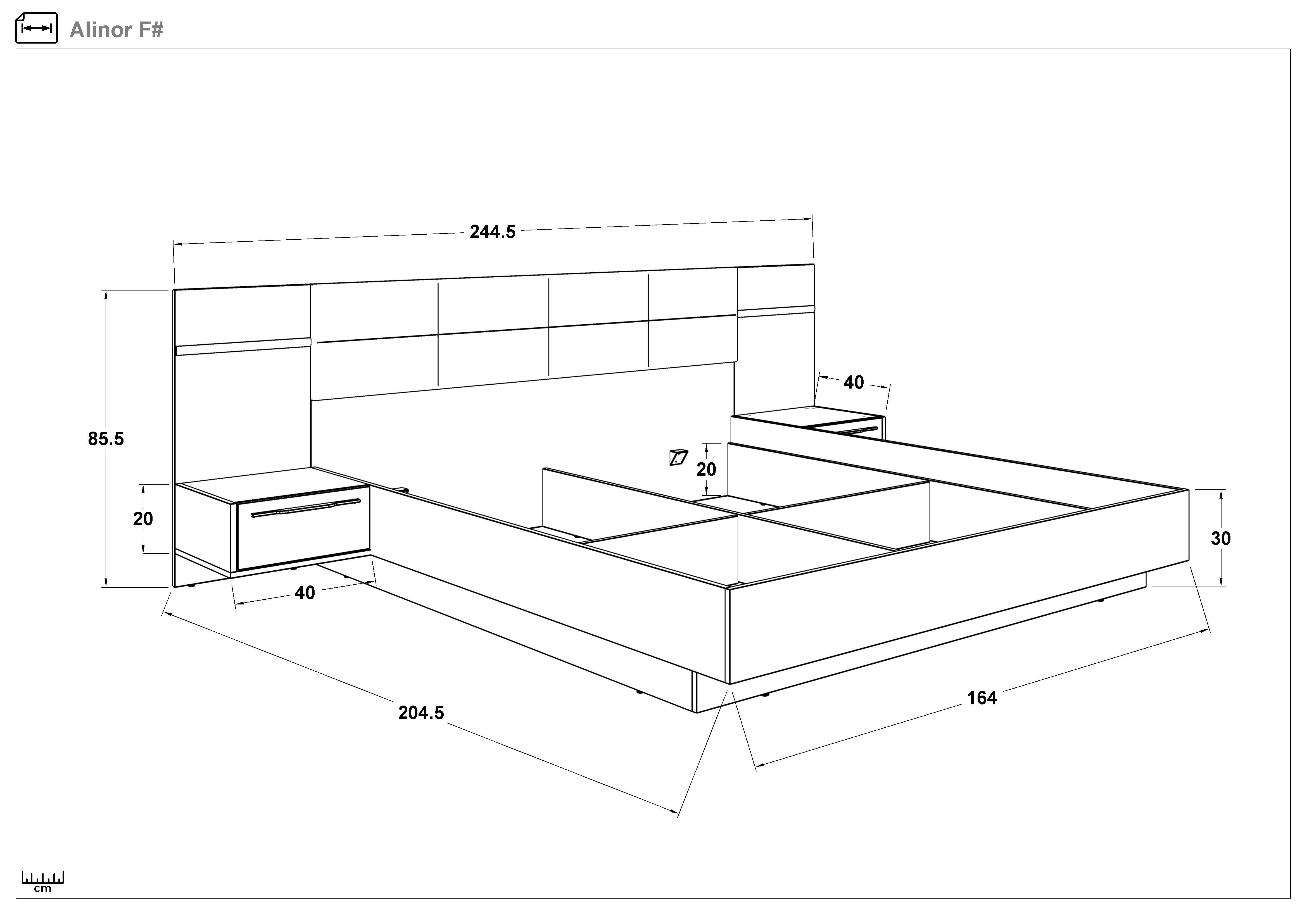 Σετ κρεβατοκάμαρας 160/200 + LED Alinor + στρώμα, δρυς evok + silk  3