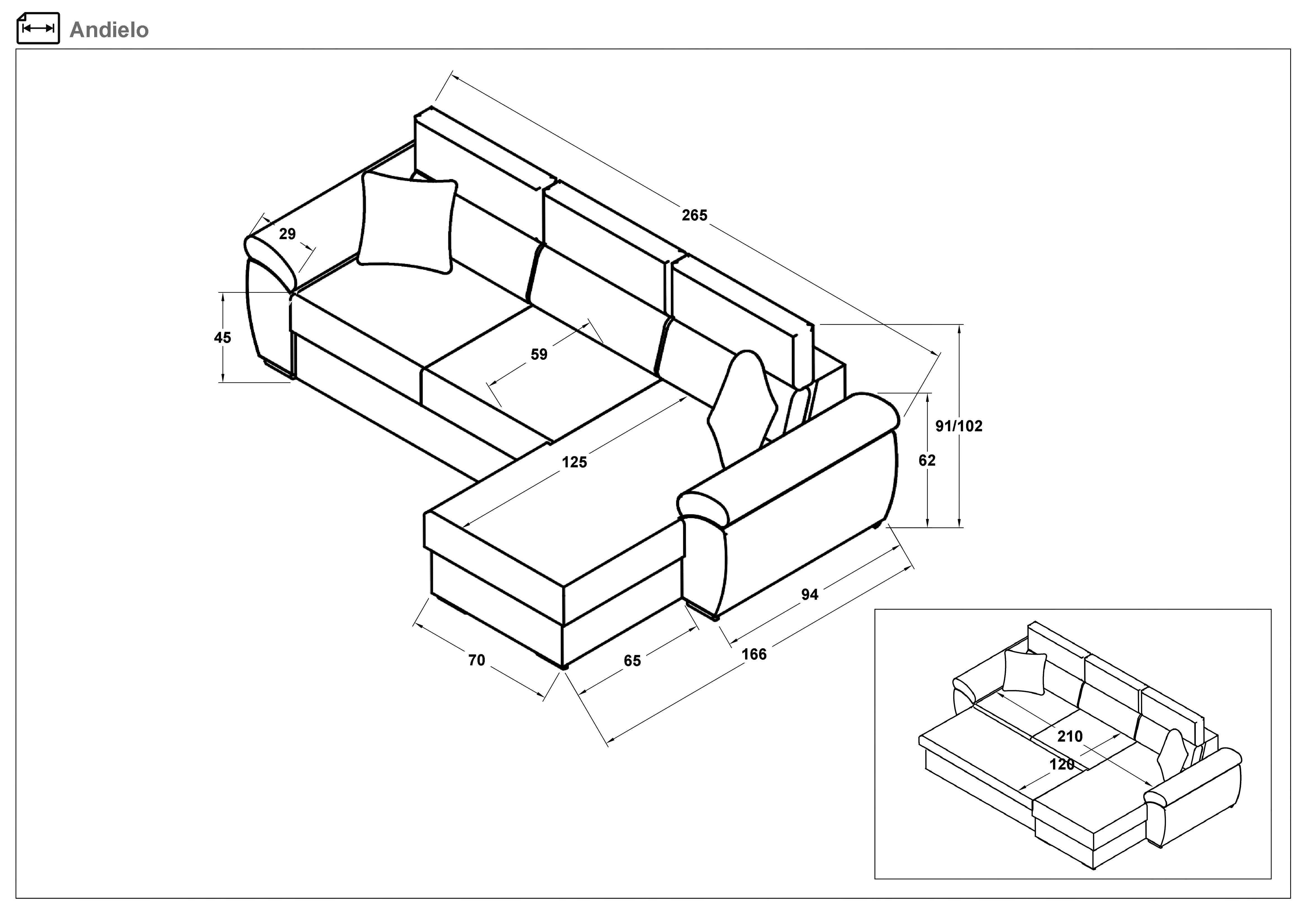 Γωνιακός καναπές – κρεβάτι Andielo Lux, σκούρο καφέ  2