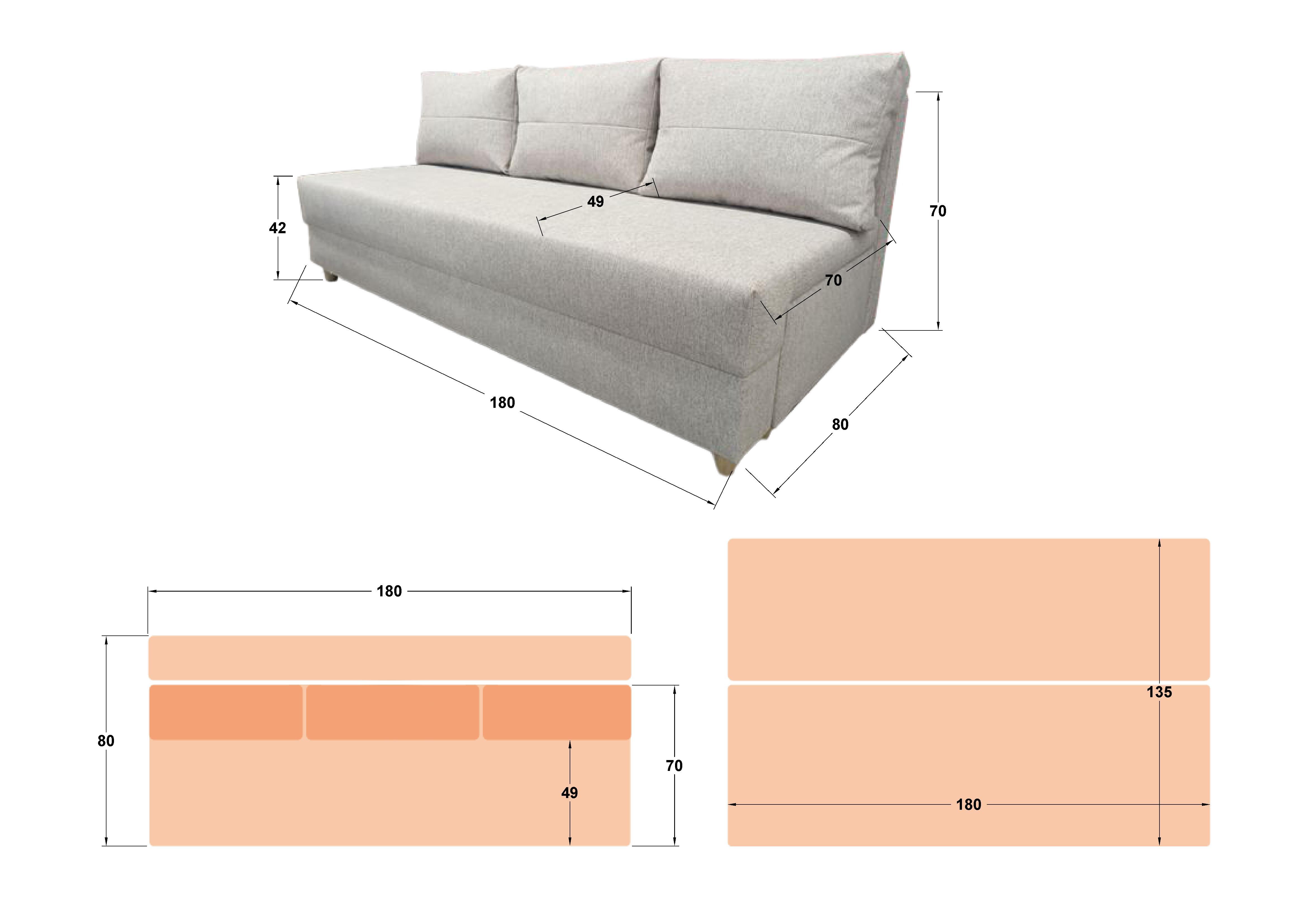 Καναπές - κρεβάτι Arano, ανοιχτό γκρι  2