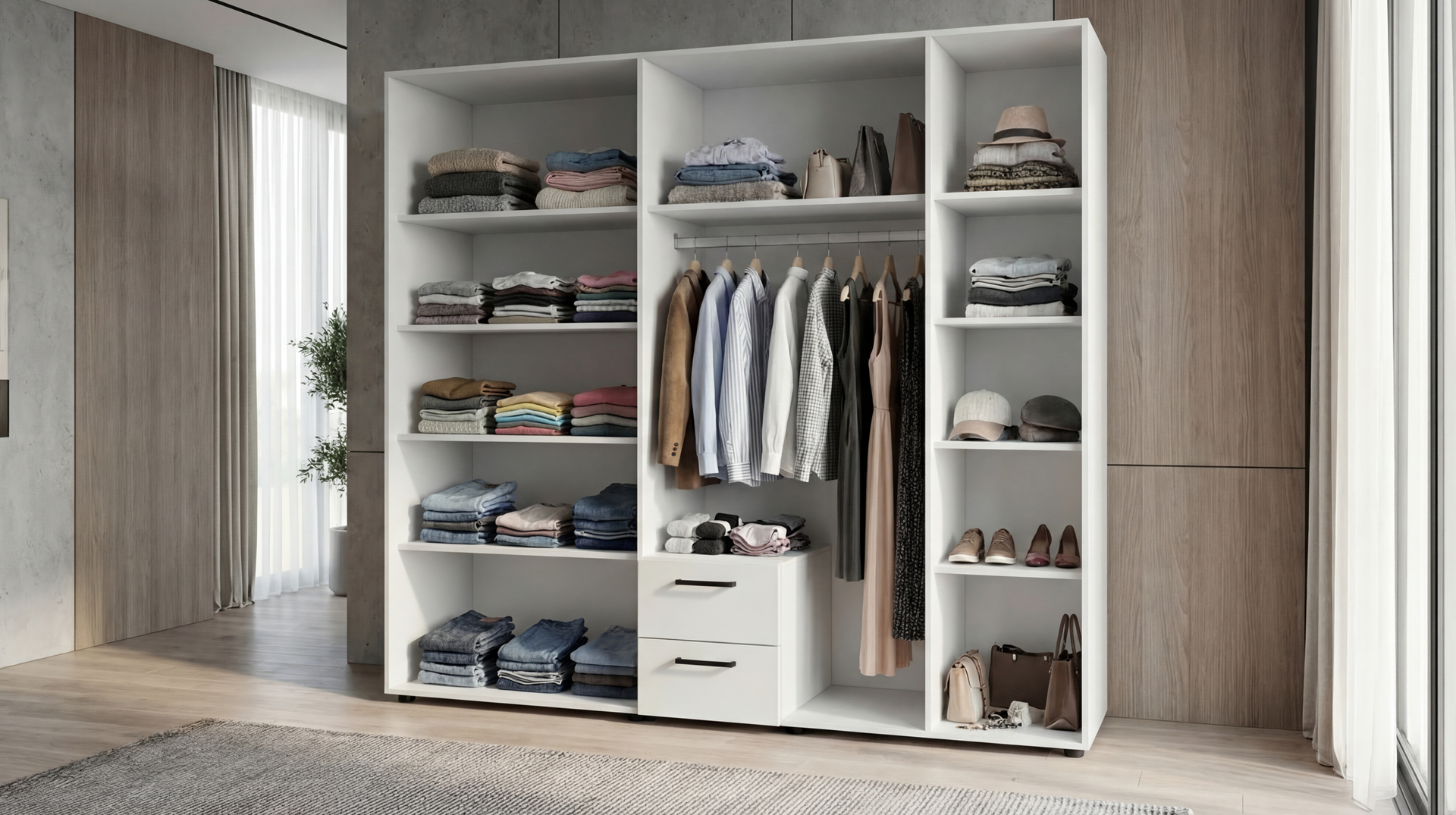 Ντουλάπα με σωλήνα και ράφια Bruno XL2, cashmere + δρυς Castello honey  3