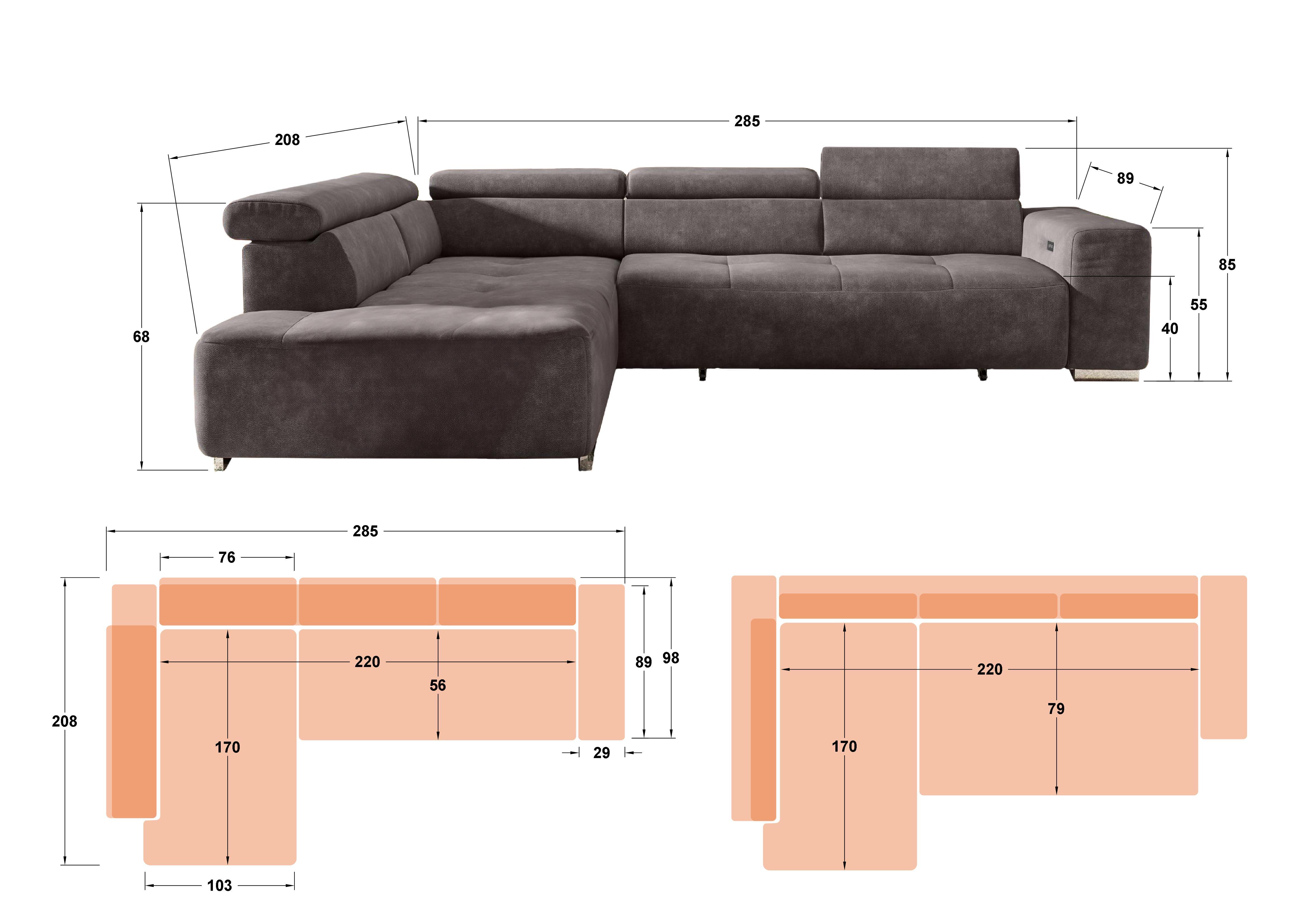 Γωνιακός καναπές Atol, πορτοκαλί  2