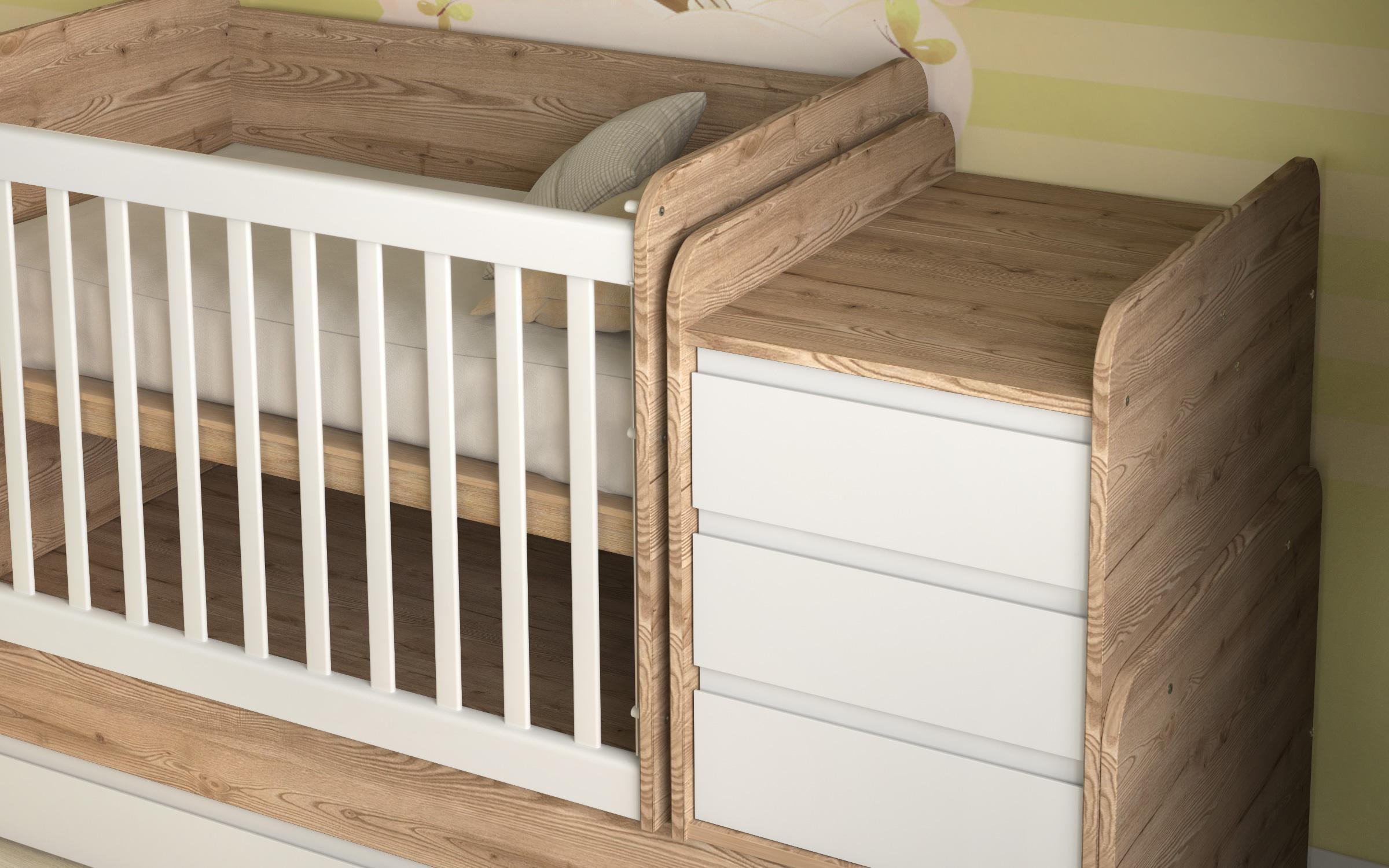Κρεβάτι μωρού Idora, ανοιχτό ξύλο τέφρας + λευκό  4
