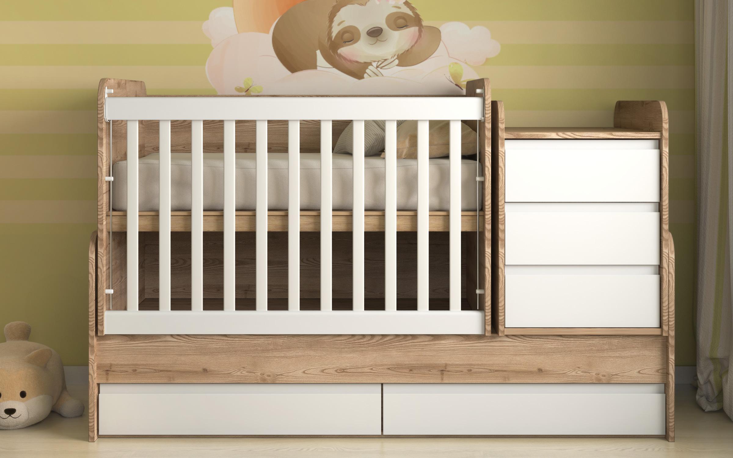 Κρεβάτι μωρού Idora, ανοιχτό ξύλο τέφρας + λευκό  2