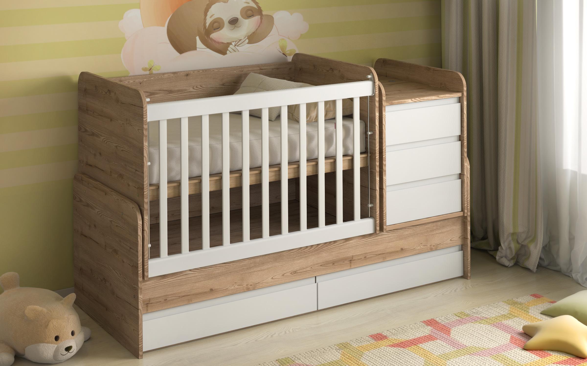 Κρεβάτι μωρού Idora, ανοιχτό ξύλο τέφρας + λευκό  3