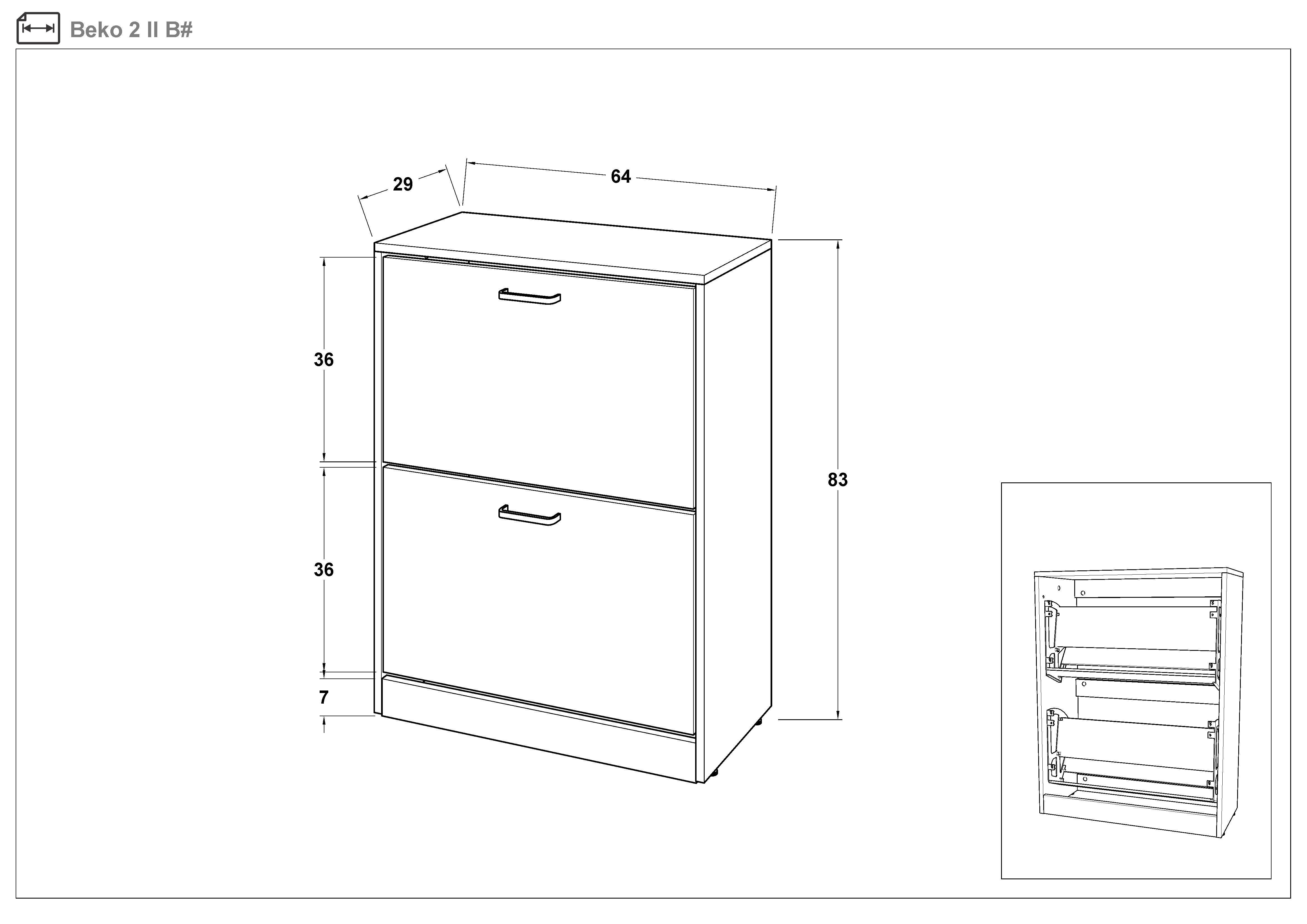 Παπουτσοθήκη Beko 2, cahmere + δρυς ανθρακί  2