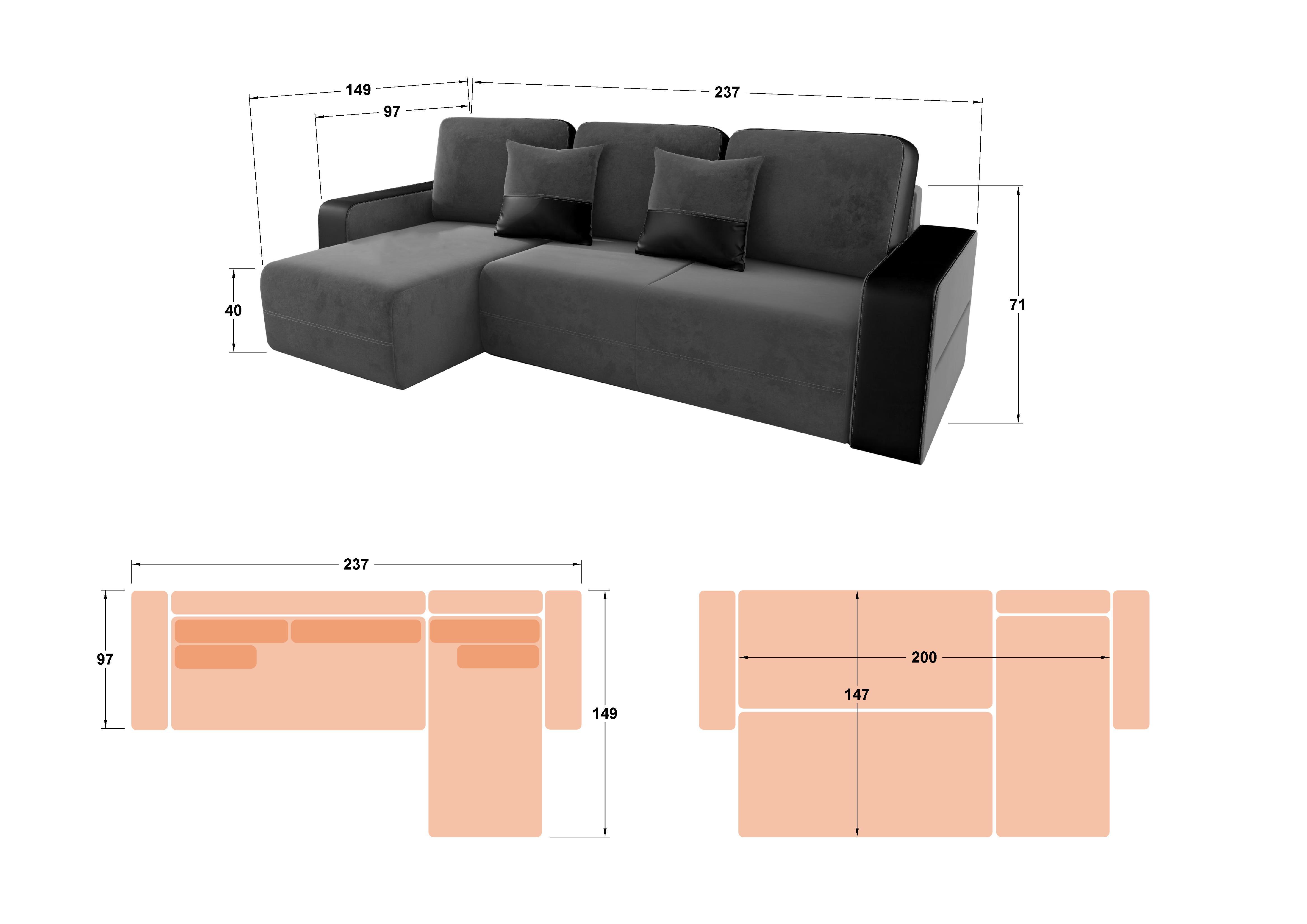 Γωνιακός καναπές – κρεβάτι Borian, σκούρο καφέ + μπεζ δέρμα  2