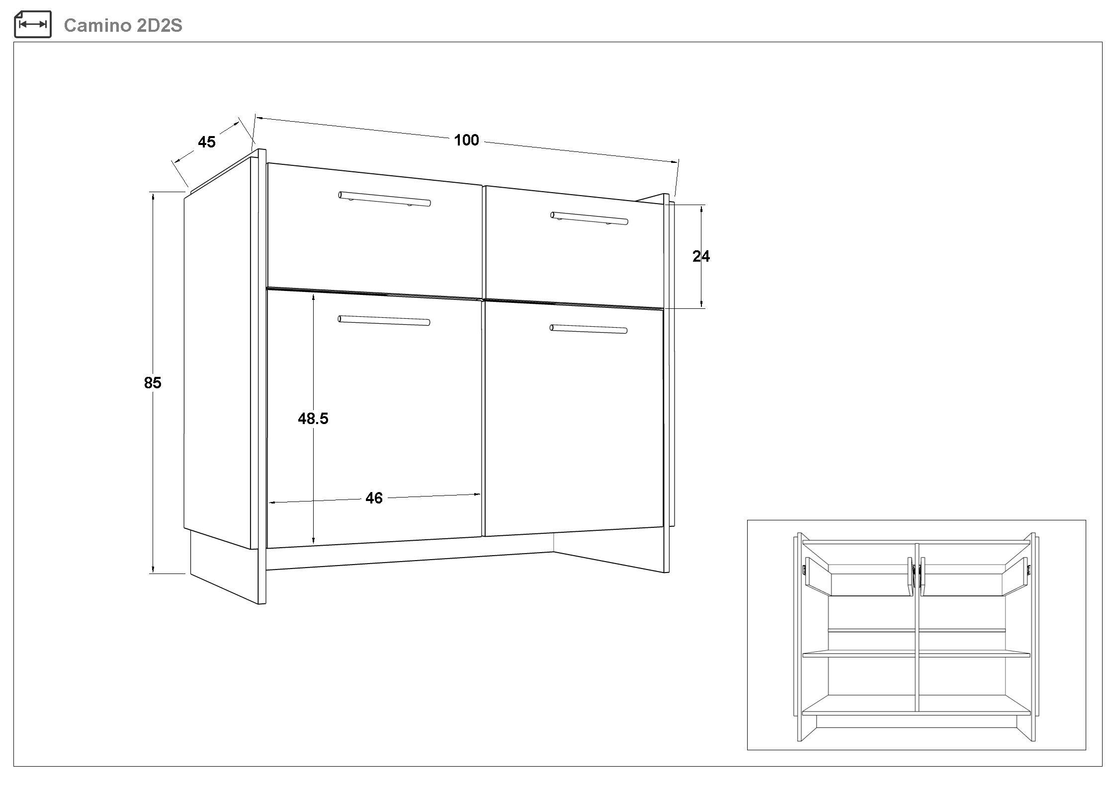 Συρταριέρα Kamino 2D2S, δρυς votan + μαύρο  2