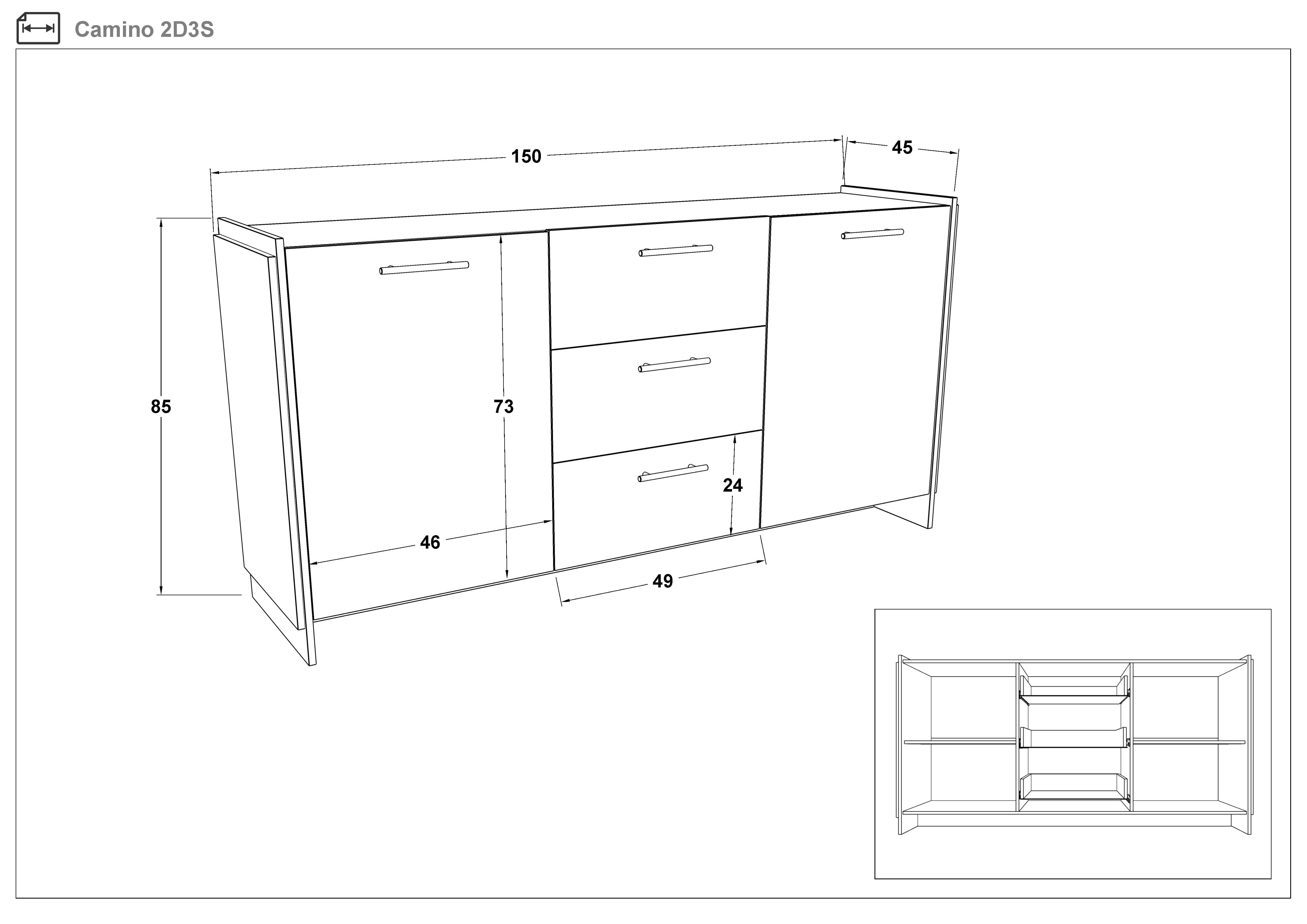 Συρταριέρα Kamino 2D3S, δρυς votan + μαύρο  2