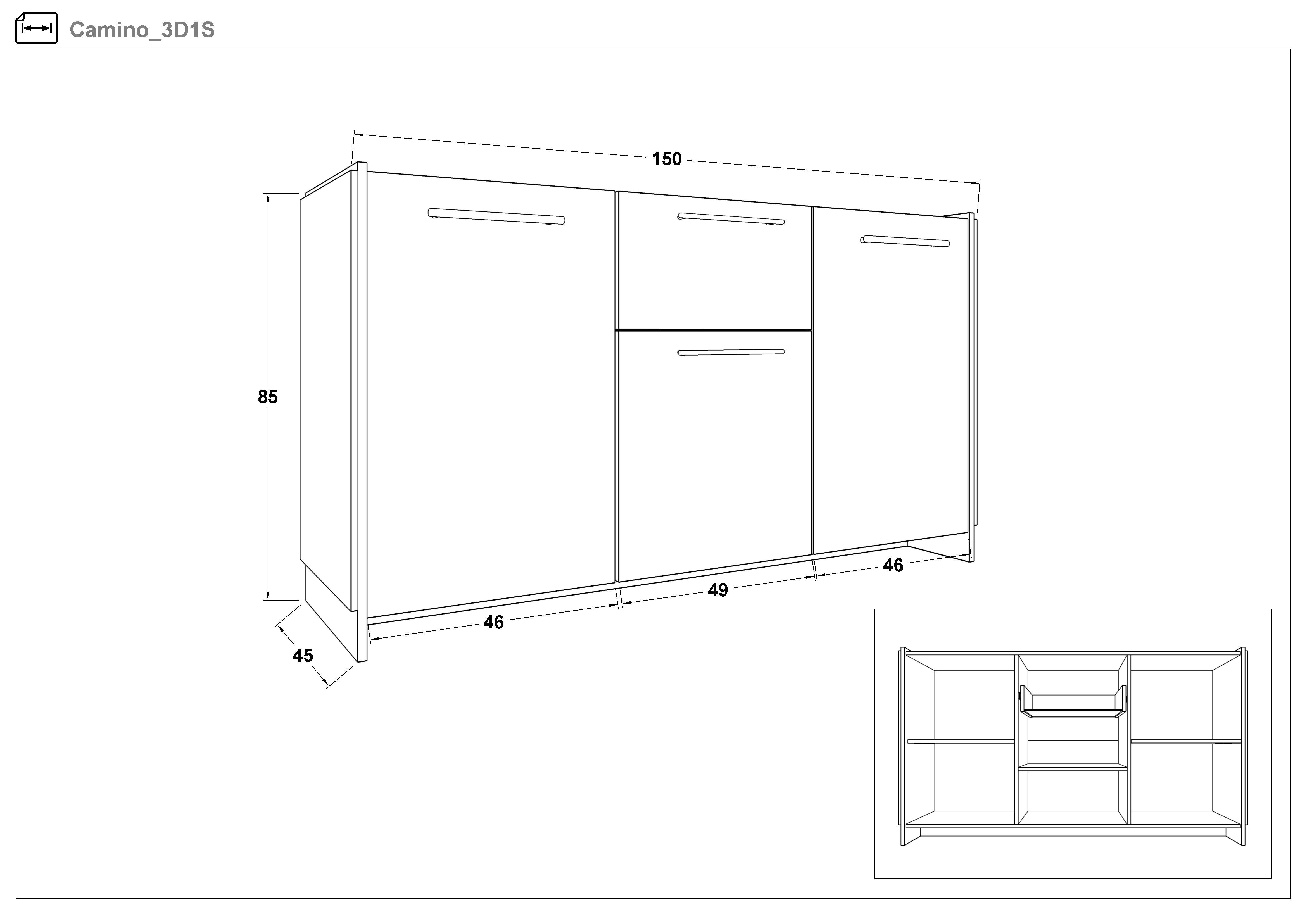 Συρταριέρα Kamino 3D1S, δρυς votan + μαύρο  2