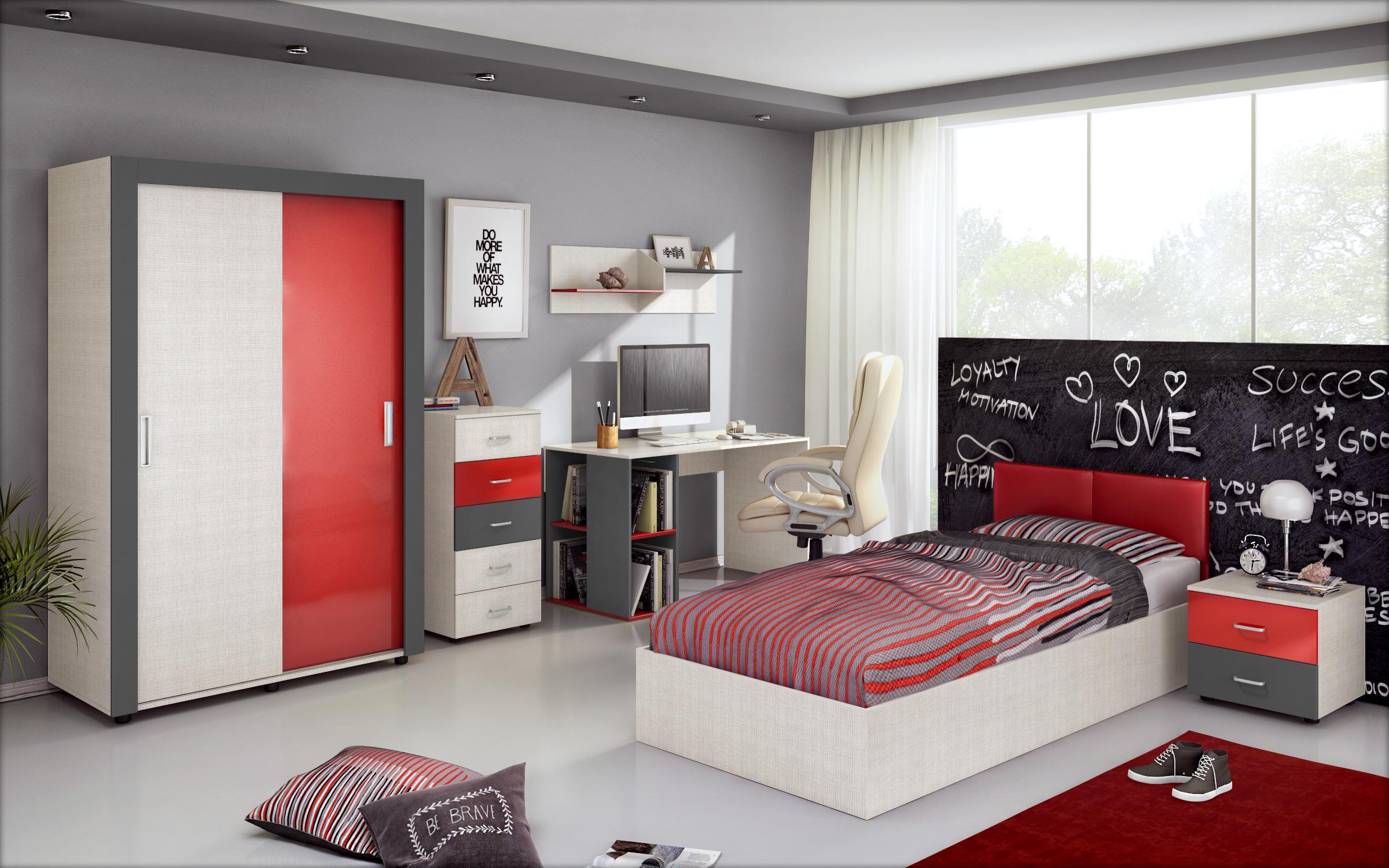 Σετ για παιδικό δωμάτιο Nido + στρώμα, ανοιχτό Perrier, κόκκινο γυαλιστερό, ανθρακί ματ  1