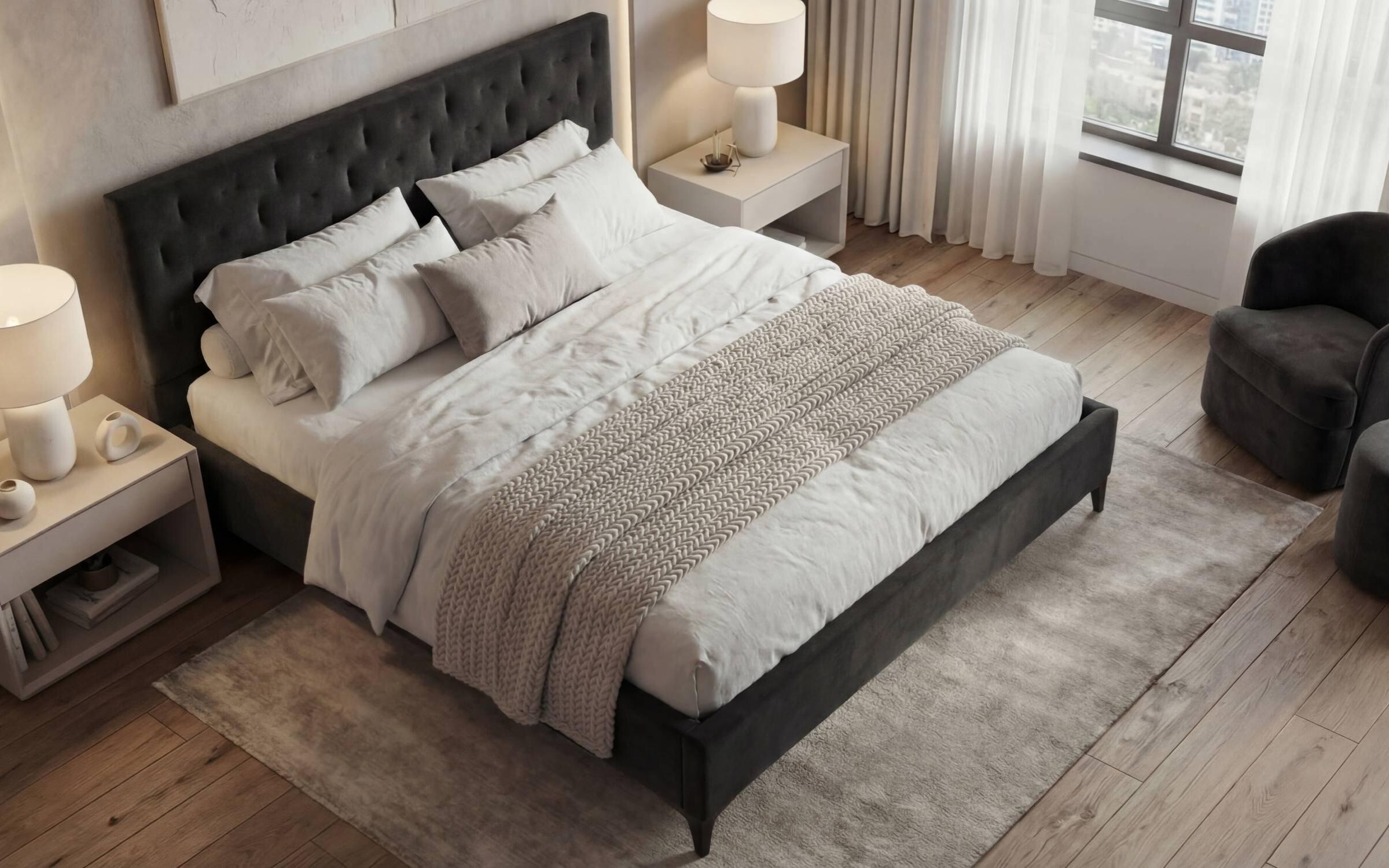 Ταπετσαρισμένο κρεβάτι 160/200 Dalia, σκούρο γκρι  5