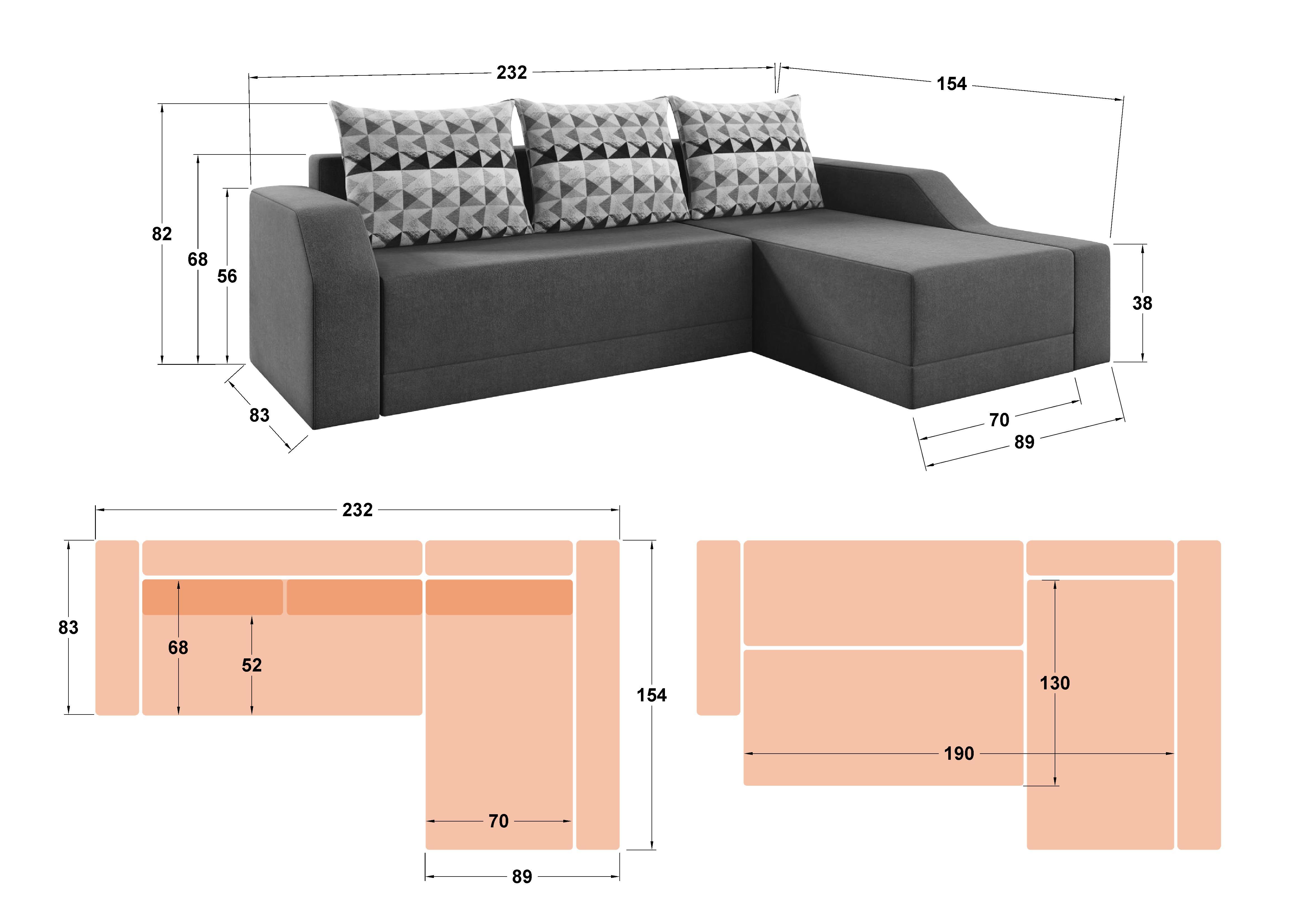 Γωνιακός καναπές - κρεβάτι  Davis, γκρι  2