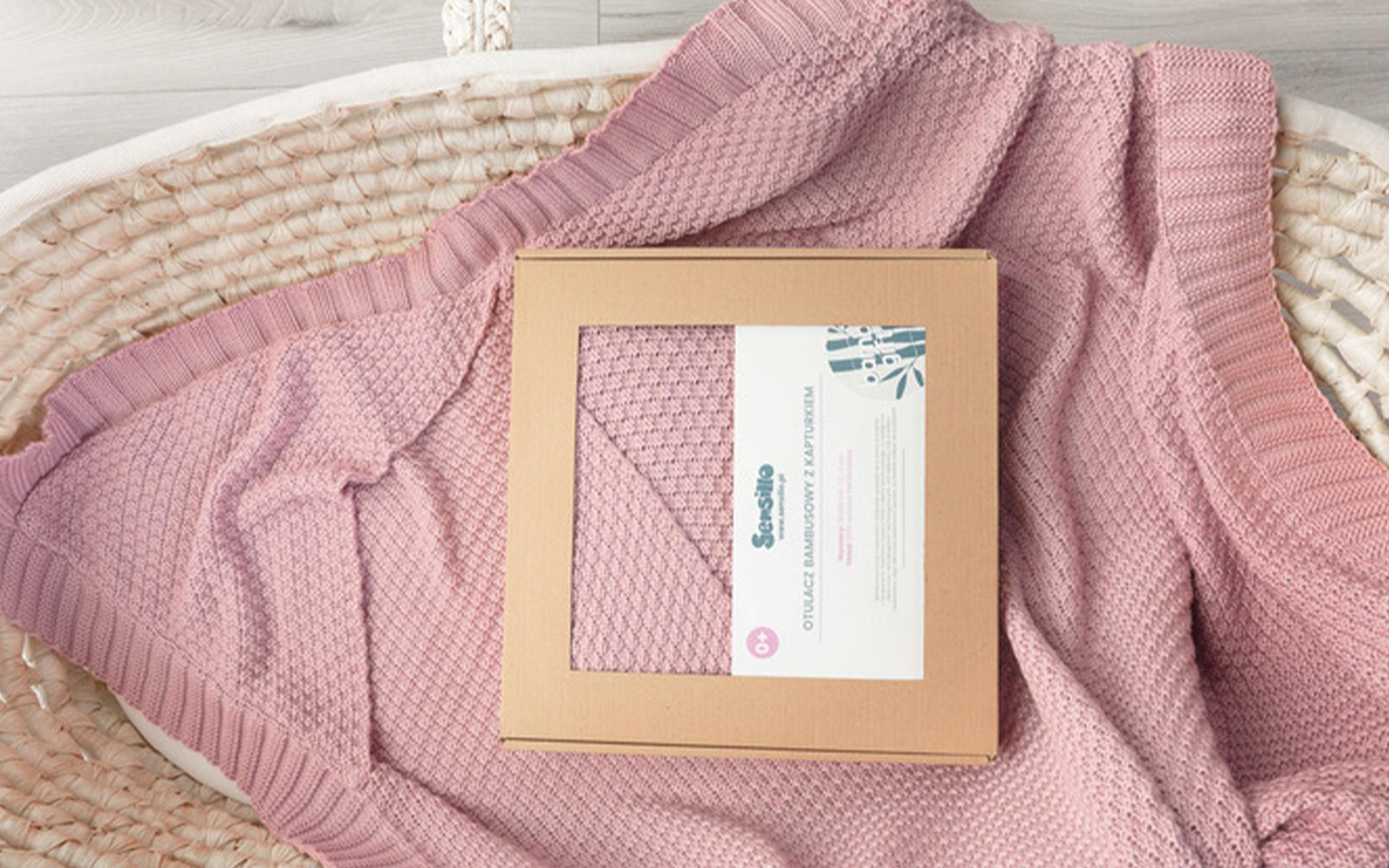 Πλεκτή κουβέρτα, ροζ, 90/85 cm  5