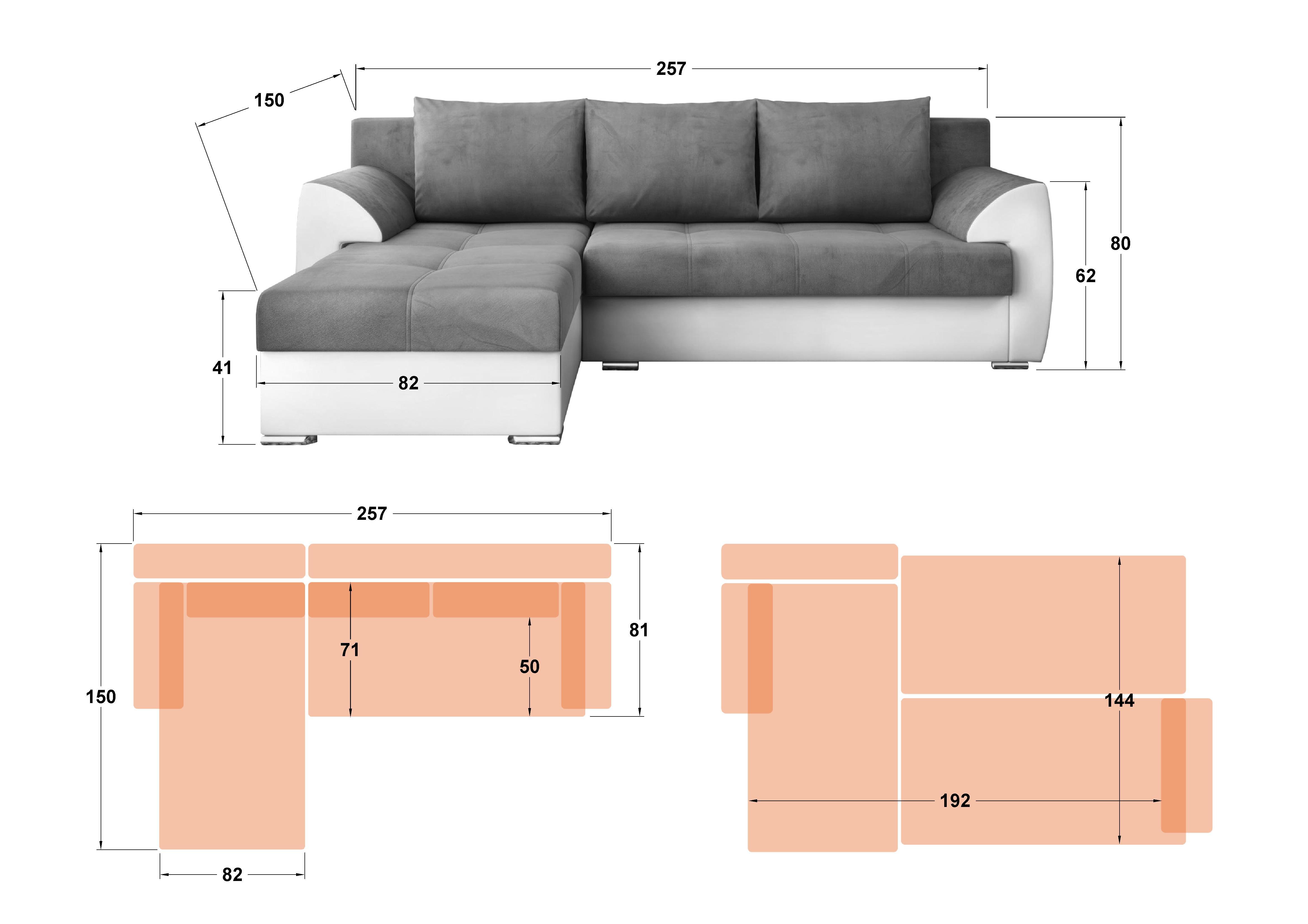 Γωνιακός καναπές - κρεβάτι Deman, μπεζ + καφέ δέρμα  2