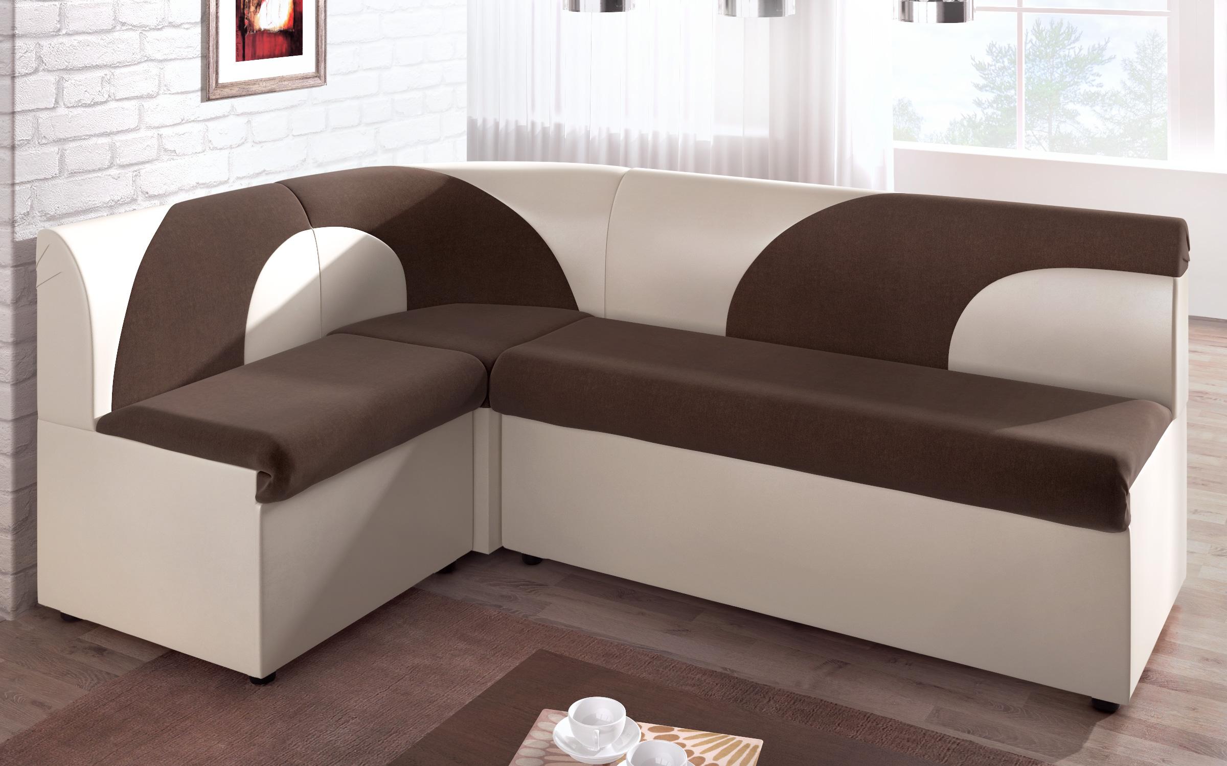 Γωνιακός καναπές κουζίνας Ara mini, καφέ + μπεζ δέρμα  5