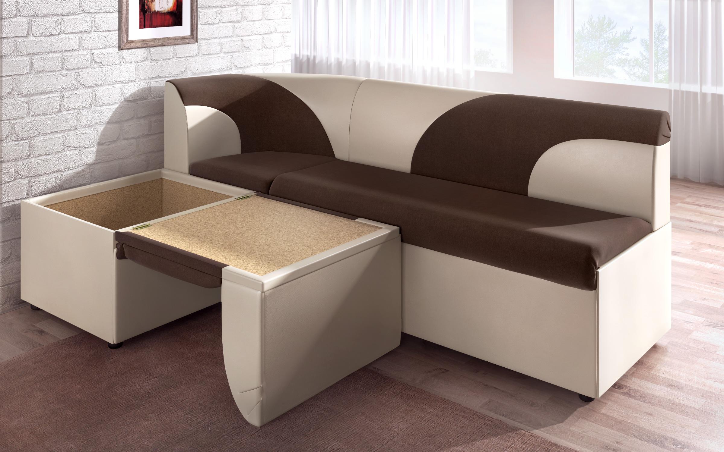 Γωνιακός καναπές κουζίνας Ara mini, καφέ + μπεζ δέρμα  6