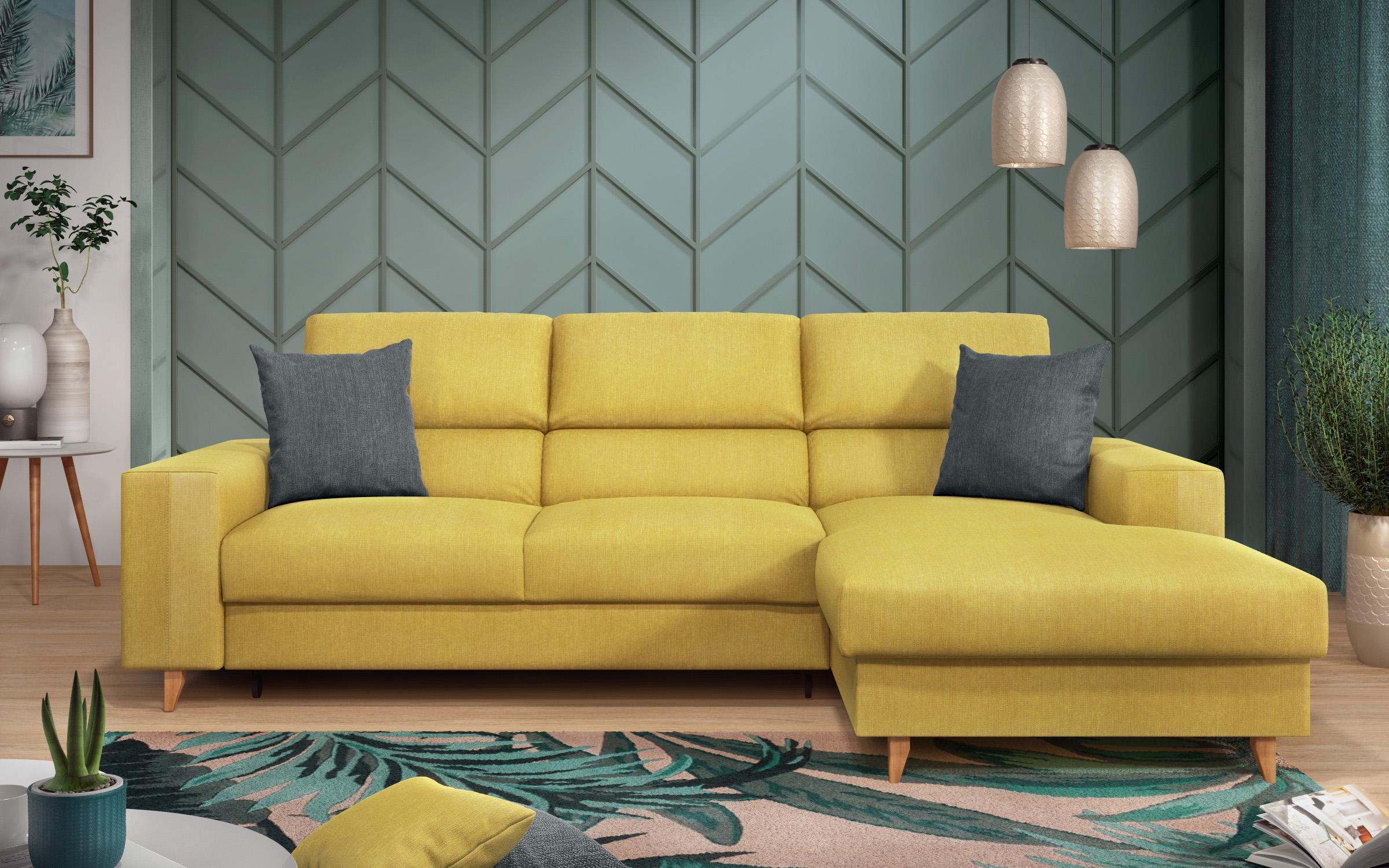 Γωνιακός καναπές Avelino, κίτρινο + γκρι  1