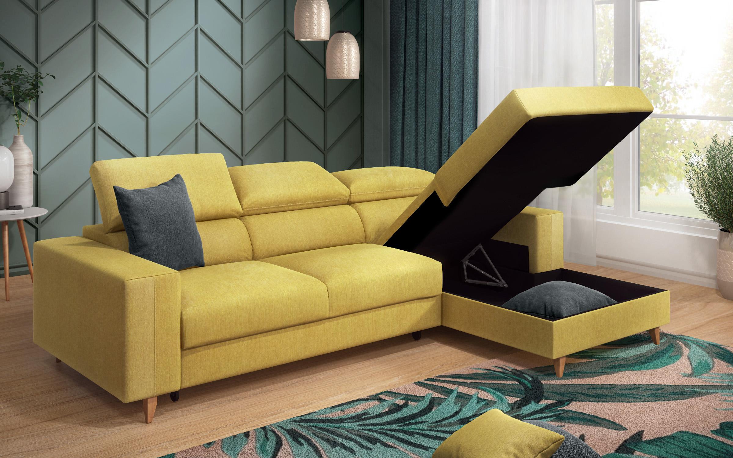 Γωνιακός καναπές Avelino, κίτρινο + γκρι  10