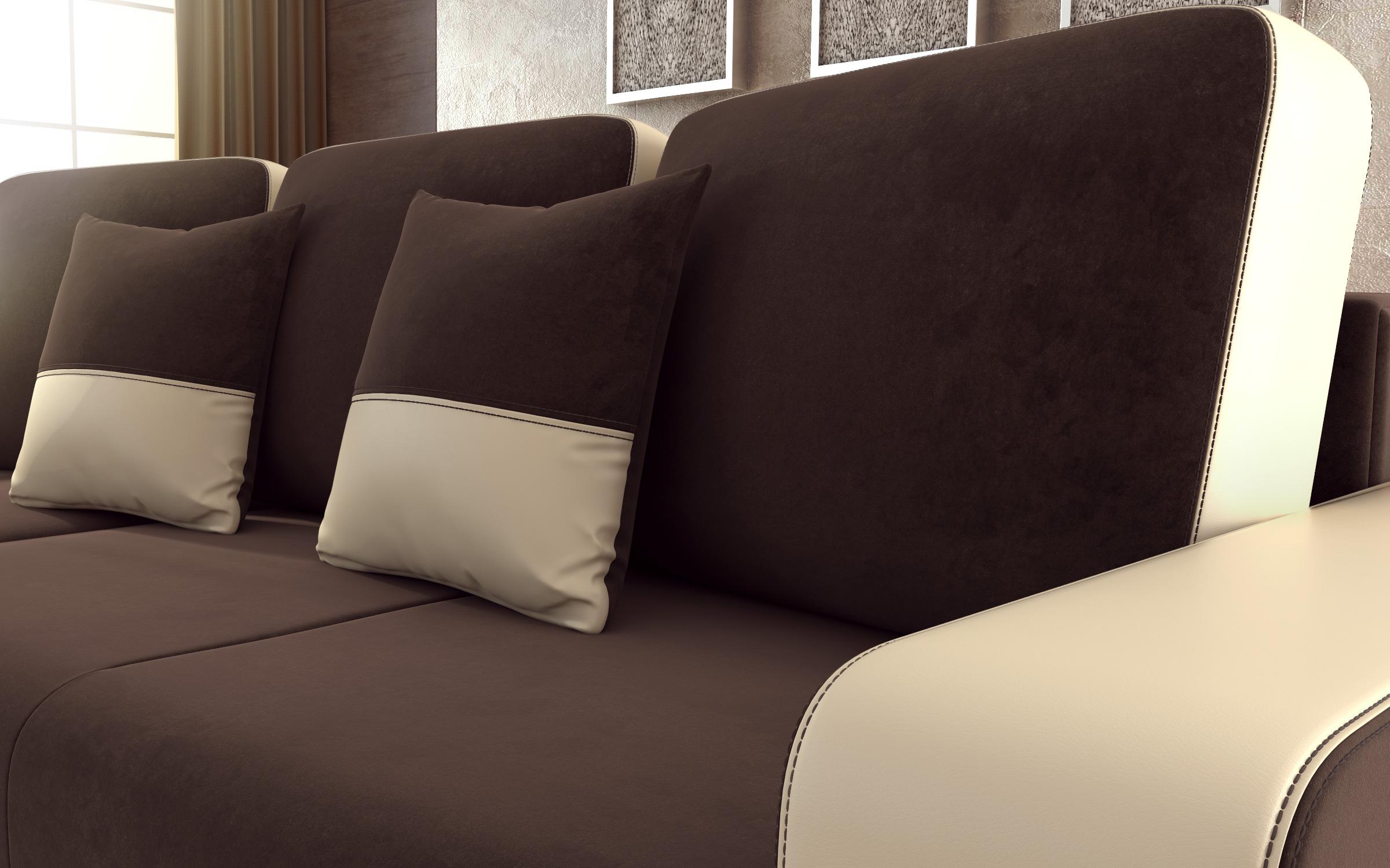 Γωνιακός καναπές – κρεβάτι Borian, σκούρο καφέ + μπεζ δέρμα  5