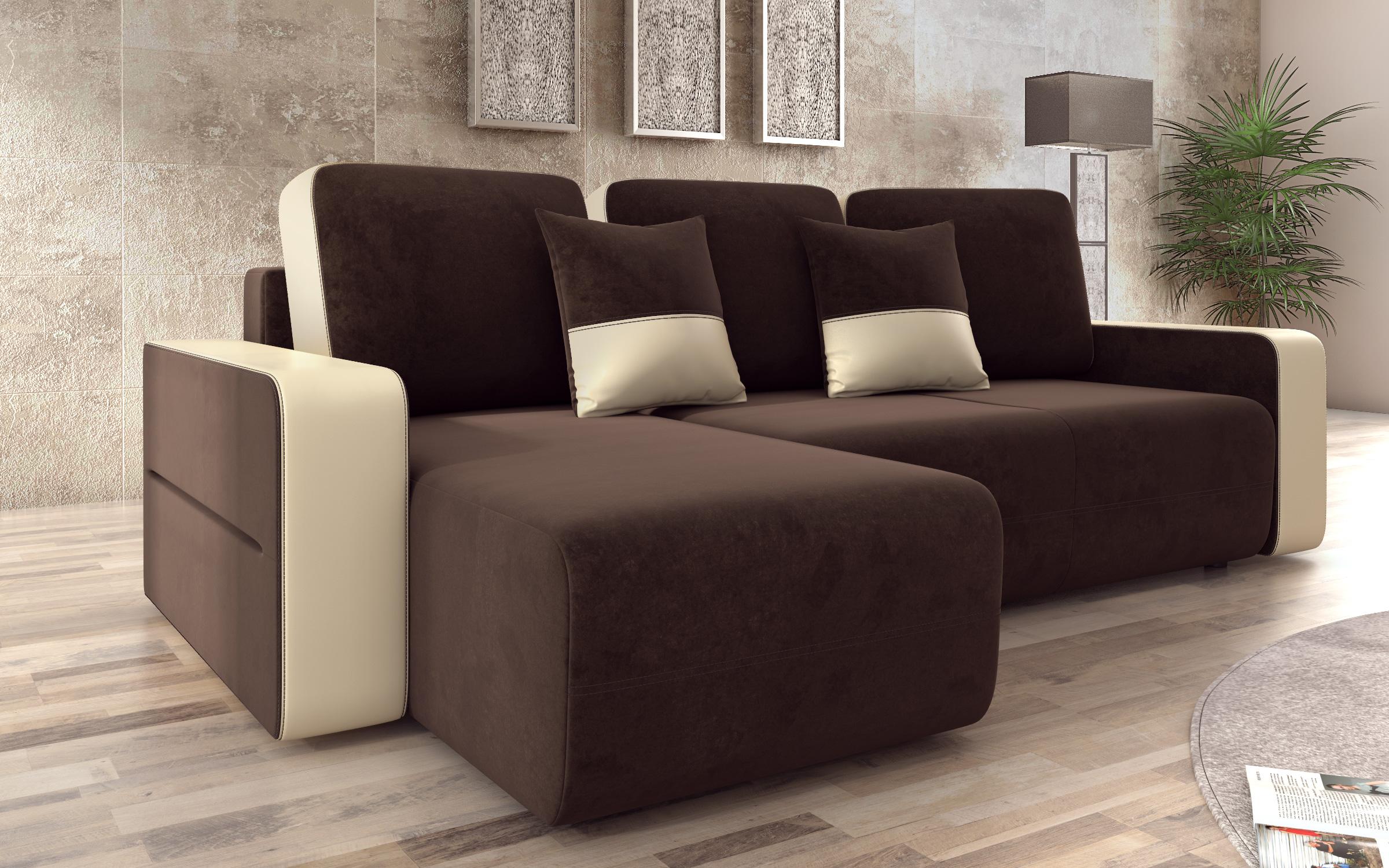 Γωνιακός καναπές – κρεβάτι Borian, σκούρο καφέ + μπεζ δέρμα  4