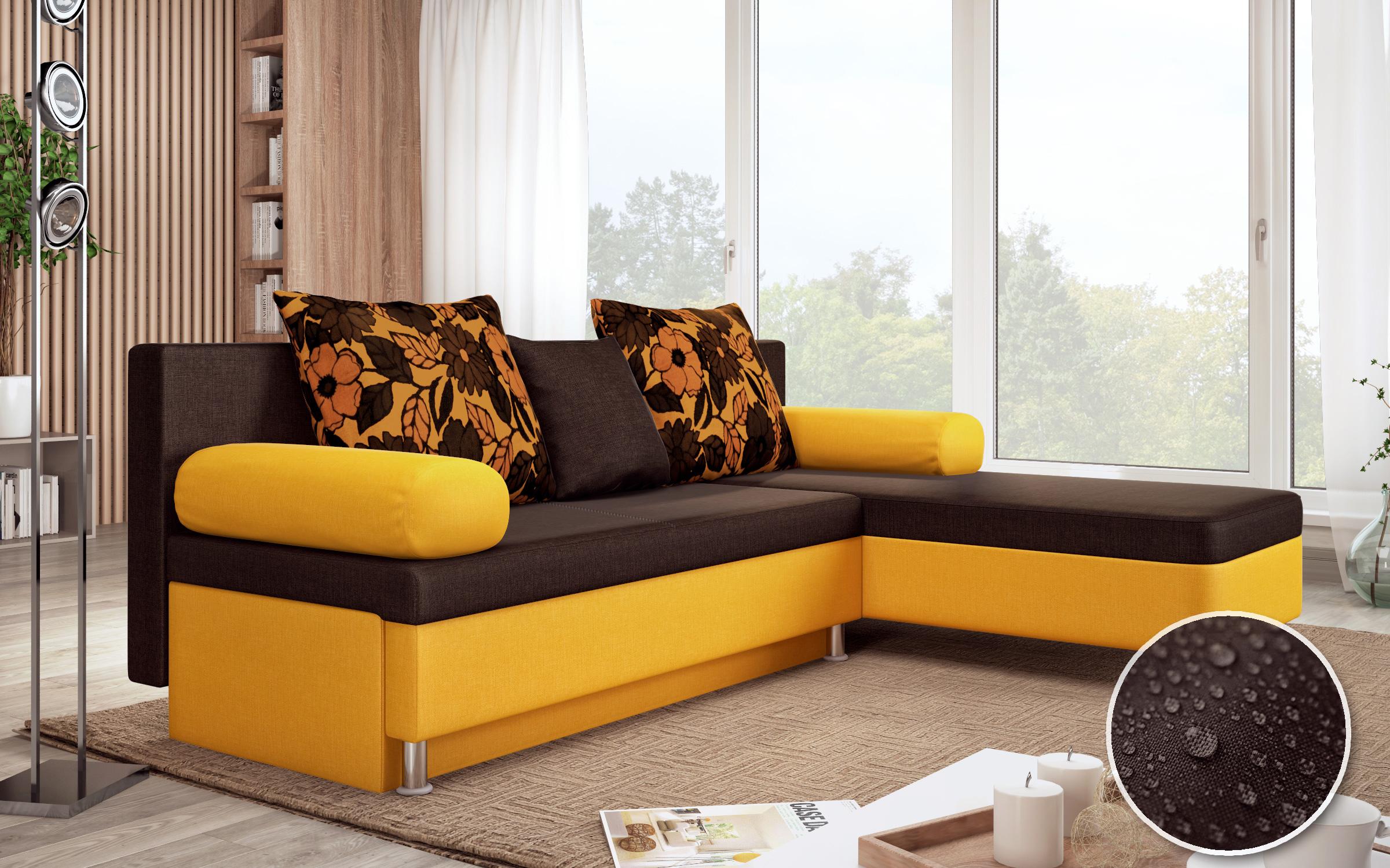 Γωνιακός καναπές Dani M, σκούρο καφέ + κίτρινο  1