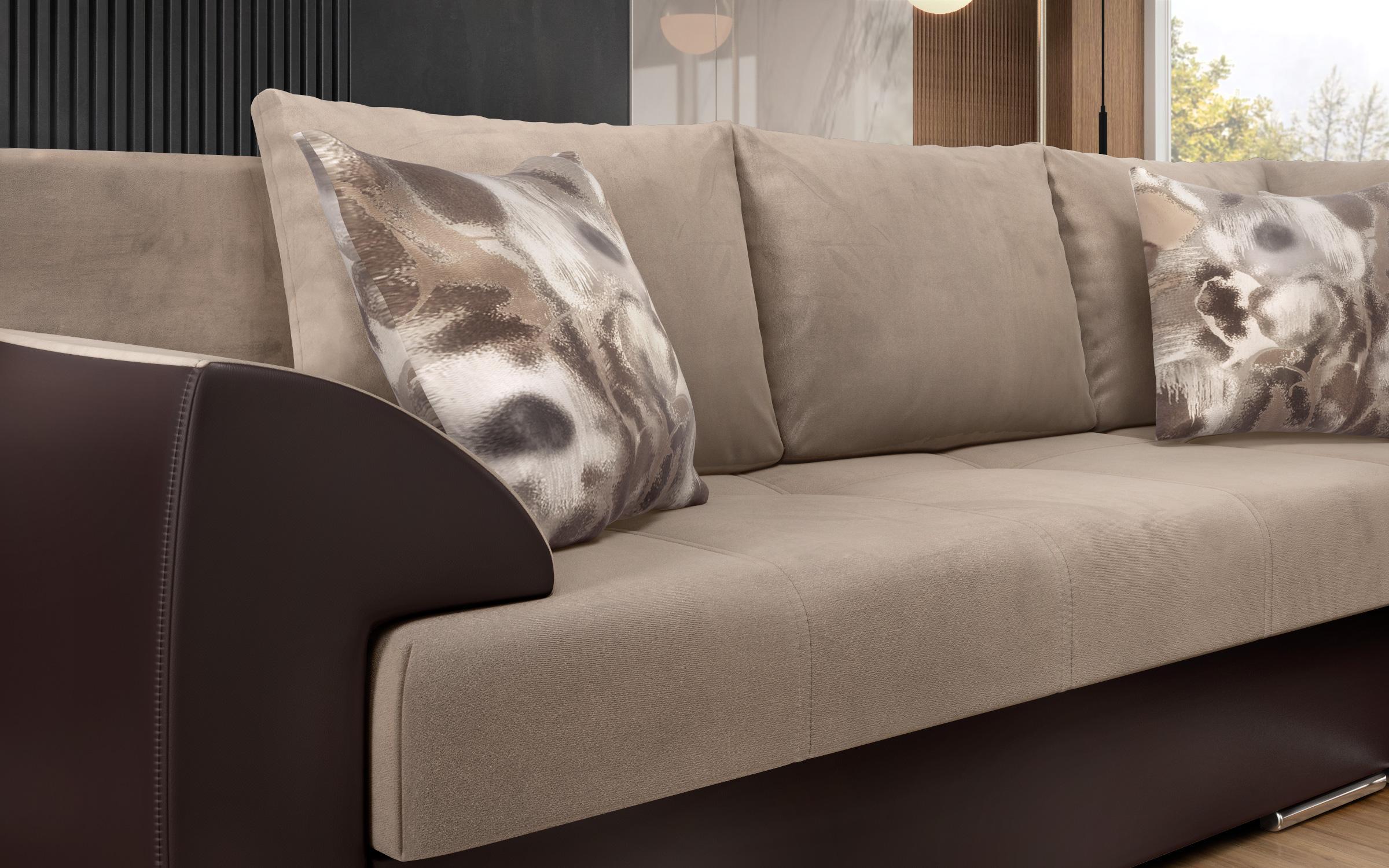 Γωνιακός καναπές Deman, μπεζ + καφέ δέρμα  3