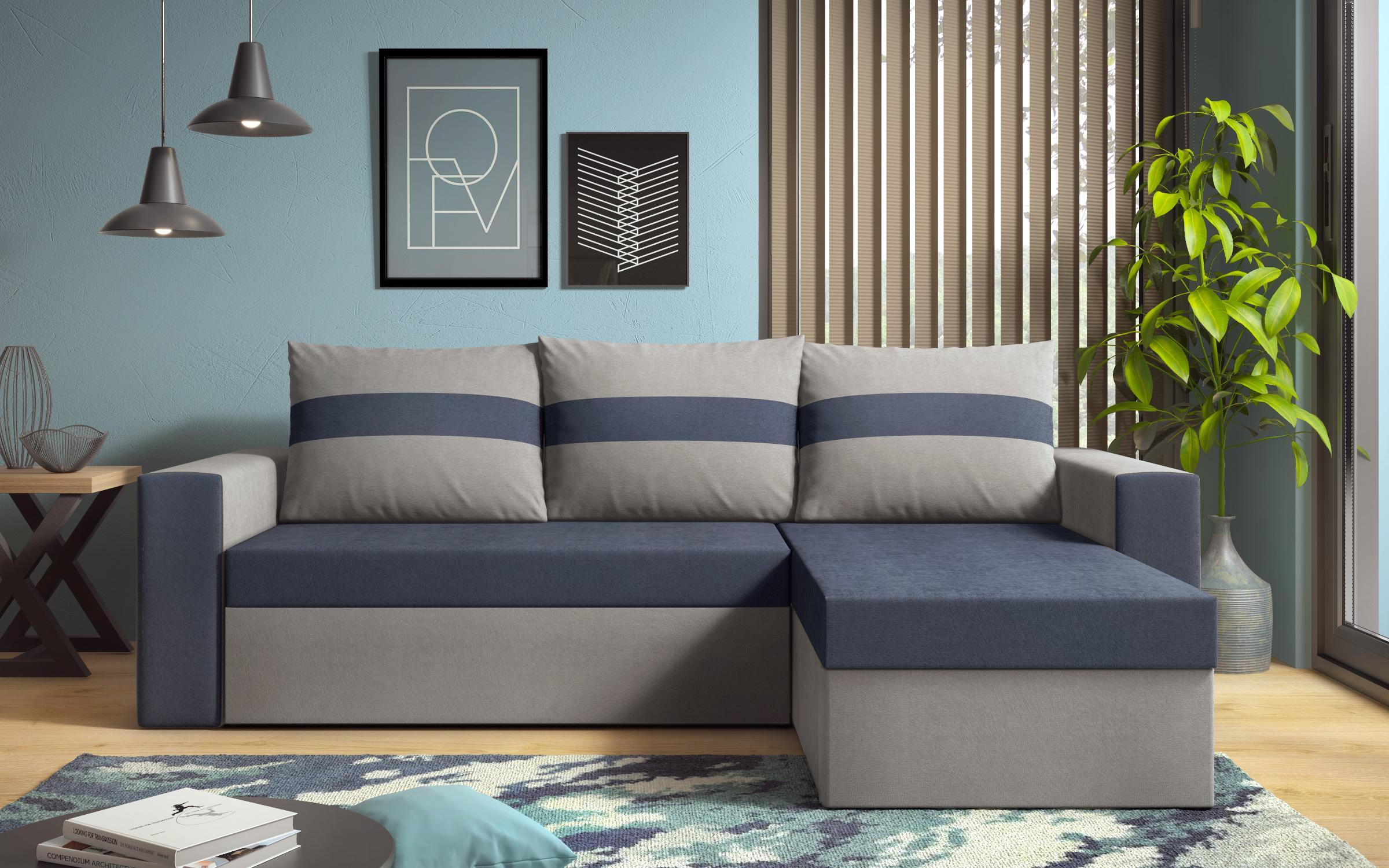 Γωνιακός καναπές Florida, σκούρο μπλε + γκρι  1