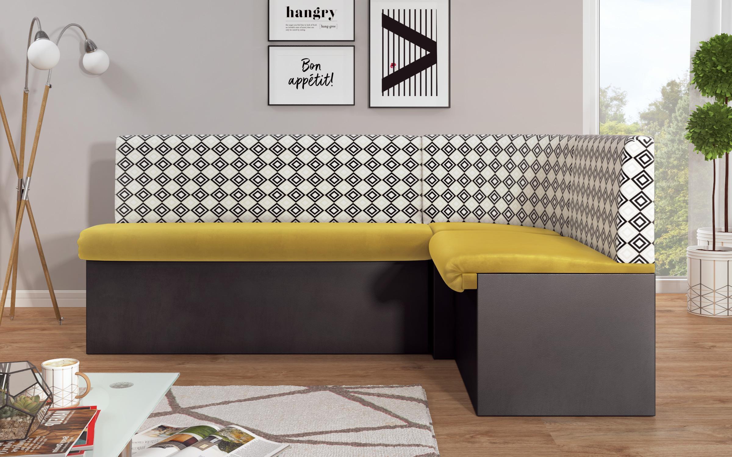 Γωνιακός καναπές κουζίνας Arlekin, κίτρινο + μαύρο  6