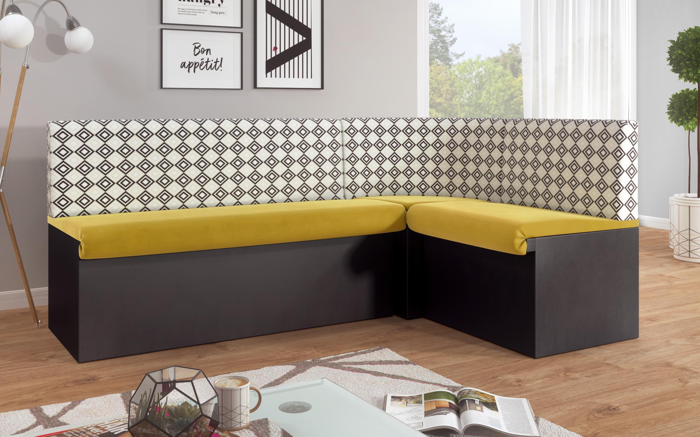 Γωνιακός καναπές κουζίνας Arlekin, κίτρινο + μαύρο  1
