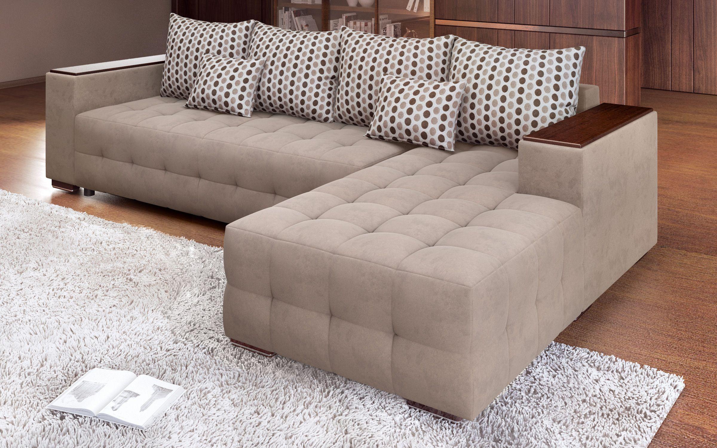 Γωνιακός καναπές - κρεβάτι με ανάκλιντρο και μπράτσο μίνι ραφιέρα Melvin, σκούρο μπεζ  4
