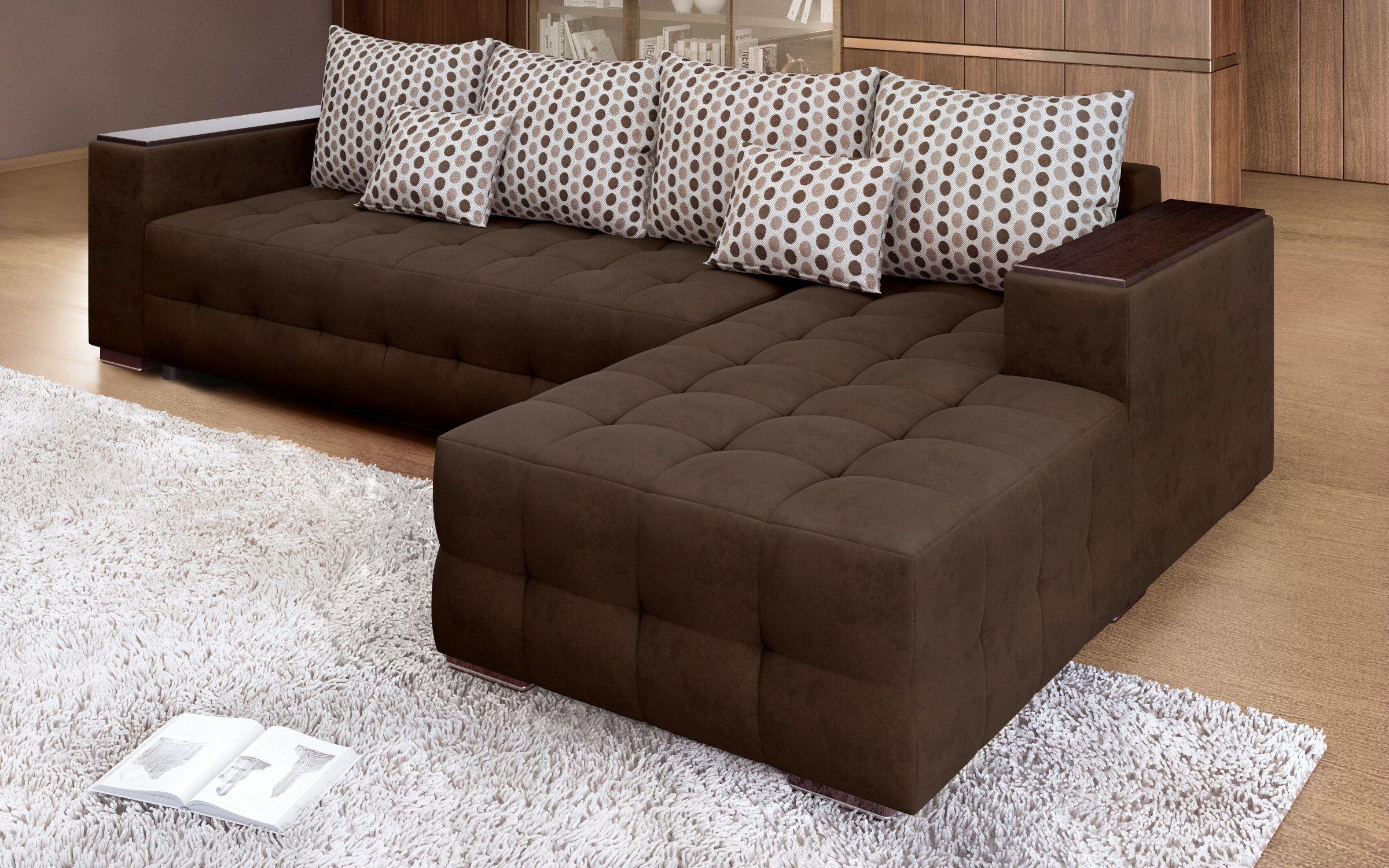 Γωνιακός καναπές - κρεβάτι με ανάκλιντρο και μπράτσο μίνι ραφιέρα Melvin, σκούρο καφέ  3