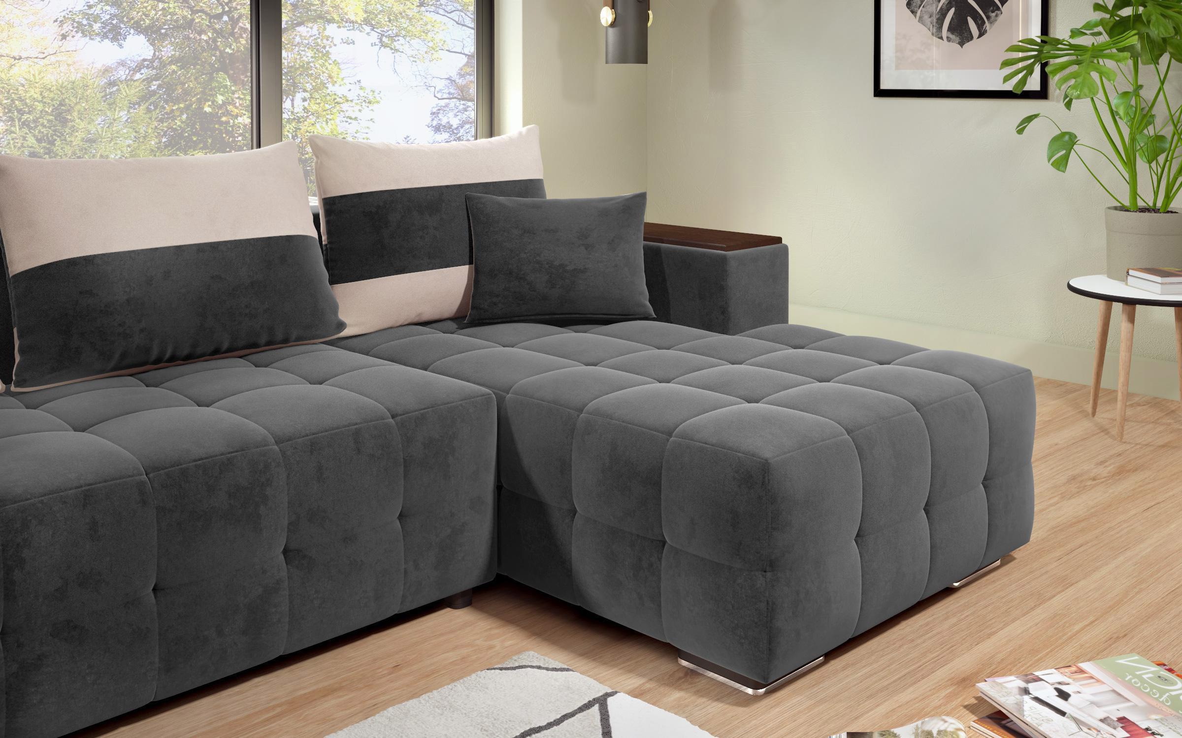Γωνιακός καναπές - κρεβάτι με ανάκλιντρο και μπράτσο μίνι ραφιέρα Melvin S, γκρι + ανοιχτό μπεζ  8