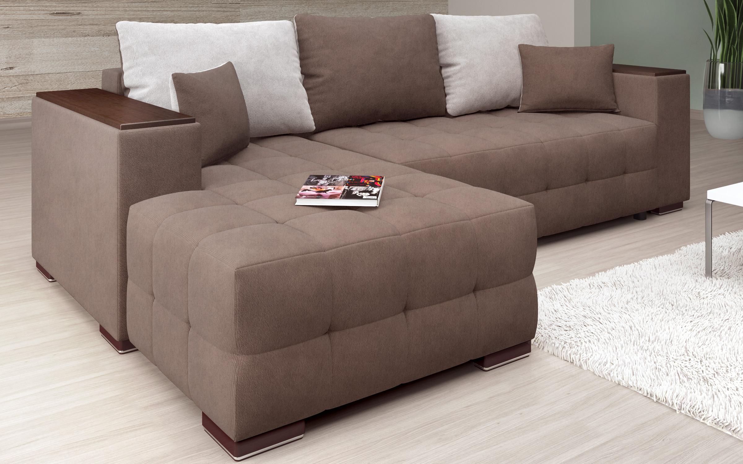 Γωνιακός καναπές  - κρεβάτι με ανάκλιντρο και μπράτσο μίνι ραφιέρα Melvin Spring S, καφέ + μπεζ  6