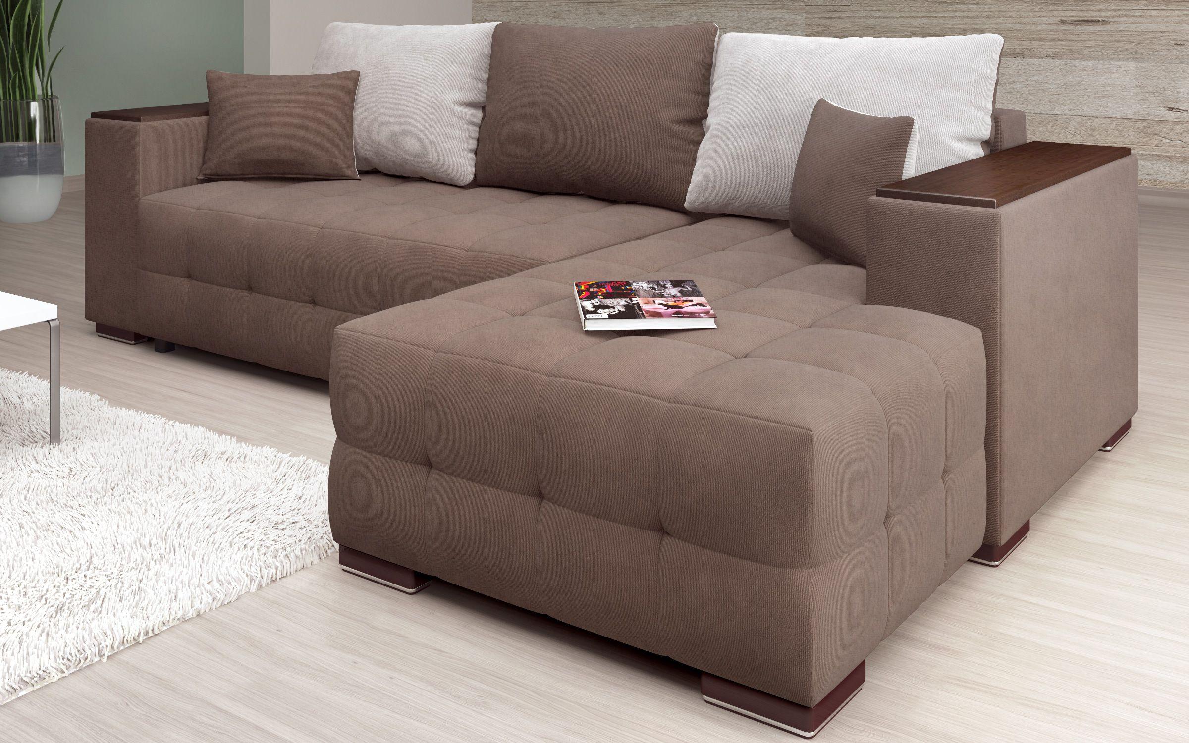 Γωνιακός καναπές - κρεβάτι με ανάκλιντρο και μπράτσο μίνι ραφιέρα Melvin Spring S, καφέ + μπεζ  6