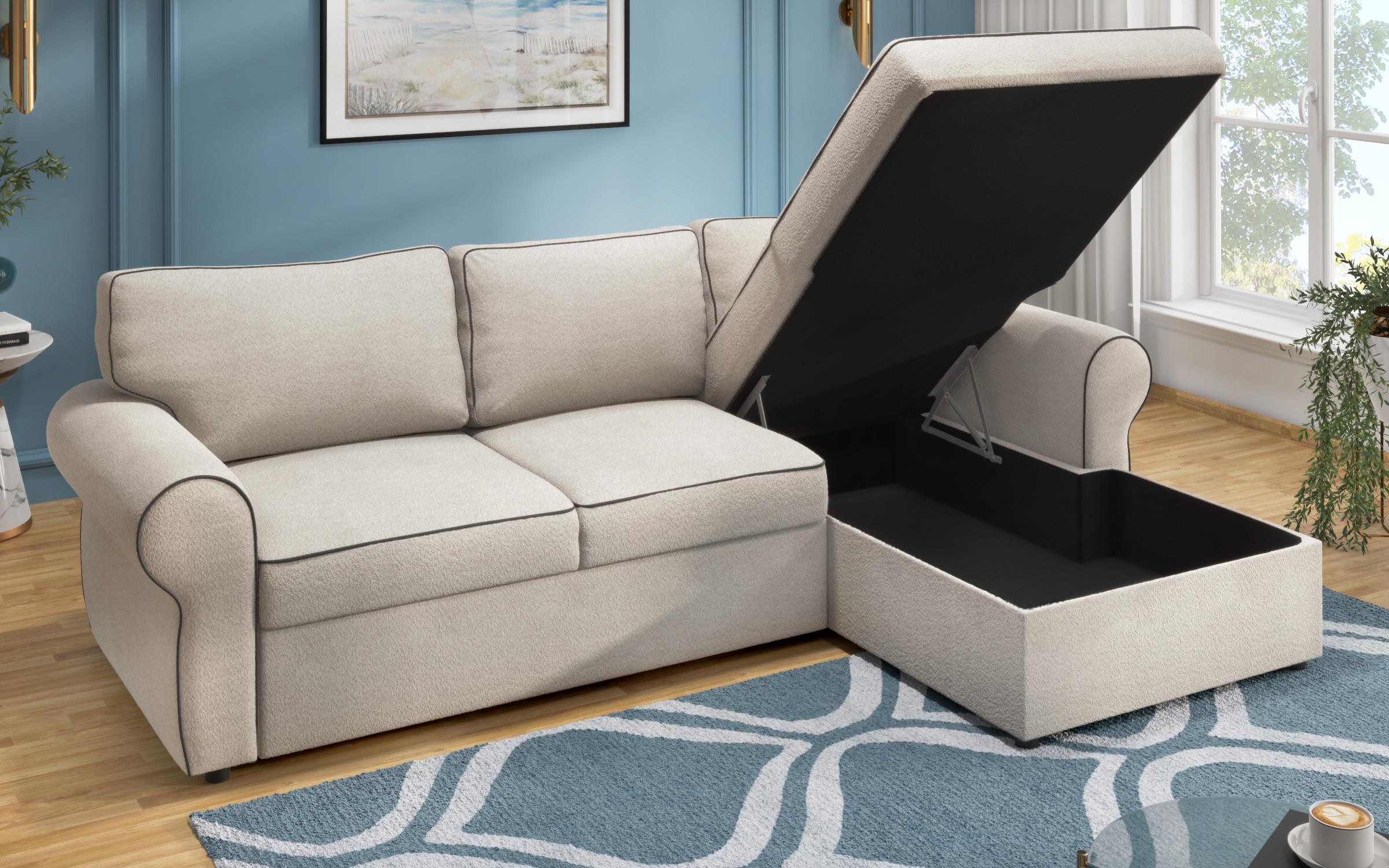Γωνιακός καναπές Mika, ανοιχτό μπεζ + σκούρο γκρι ρέλι  6