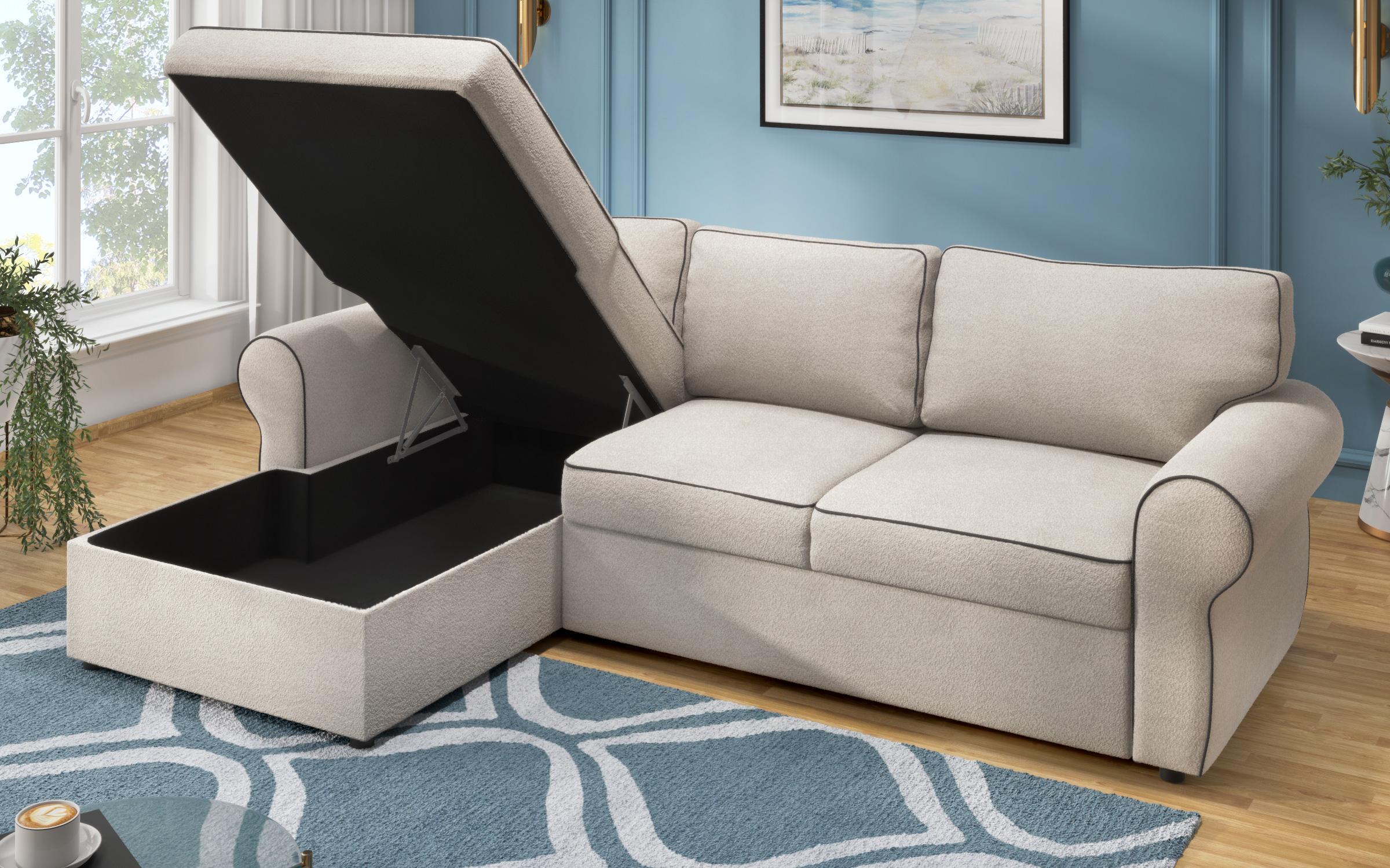 Γωνιακός καναπές Mika, ανοιχτό μπεζ + σκούρο γκρι ρέλι  7