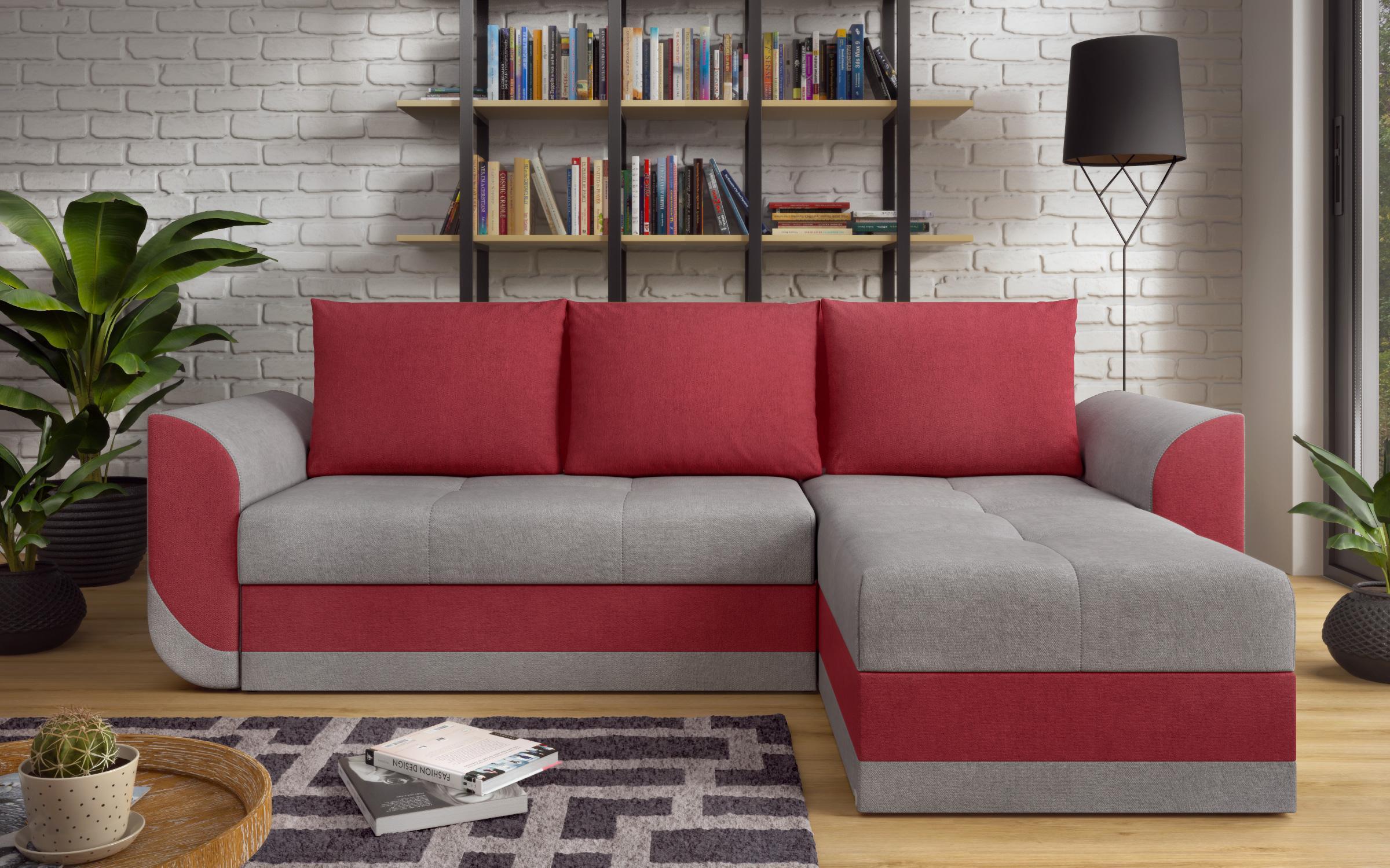 Γωνιακός καναπές Hilton, γκρι + κόκκινο  1