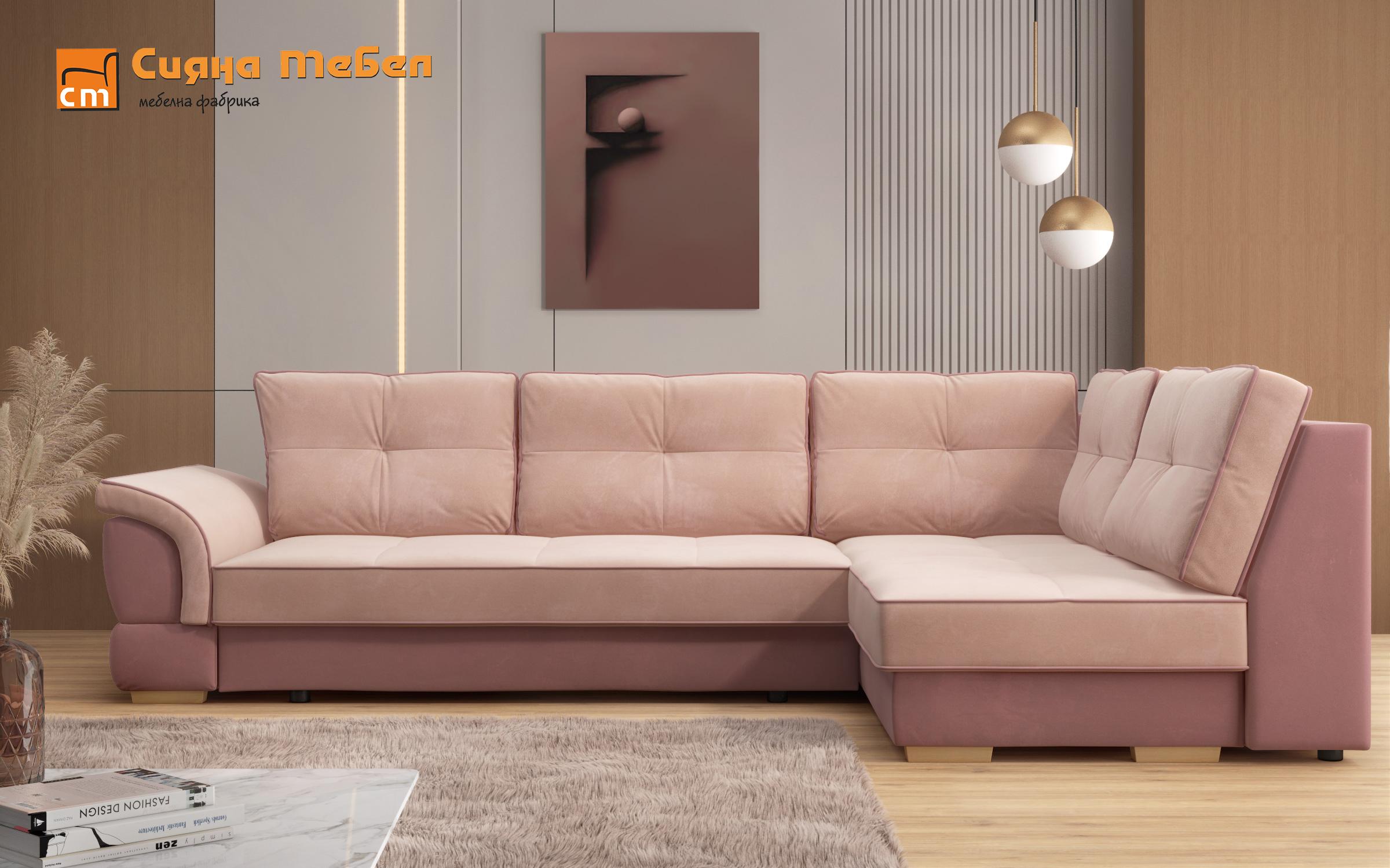 Γωνιακός καναπές Next, ροζ + ανοιχτό ροζ  1