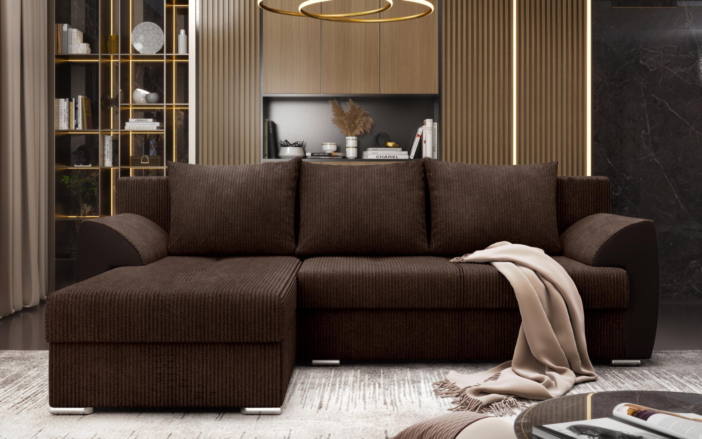 Γωνιακός καναπές - κρεβάτι Nord, σκούρο καφέ  1
