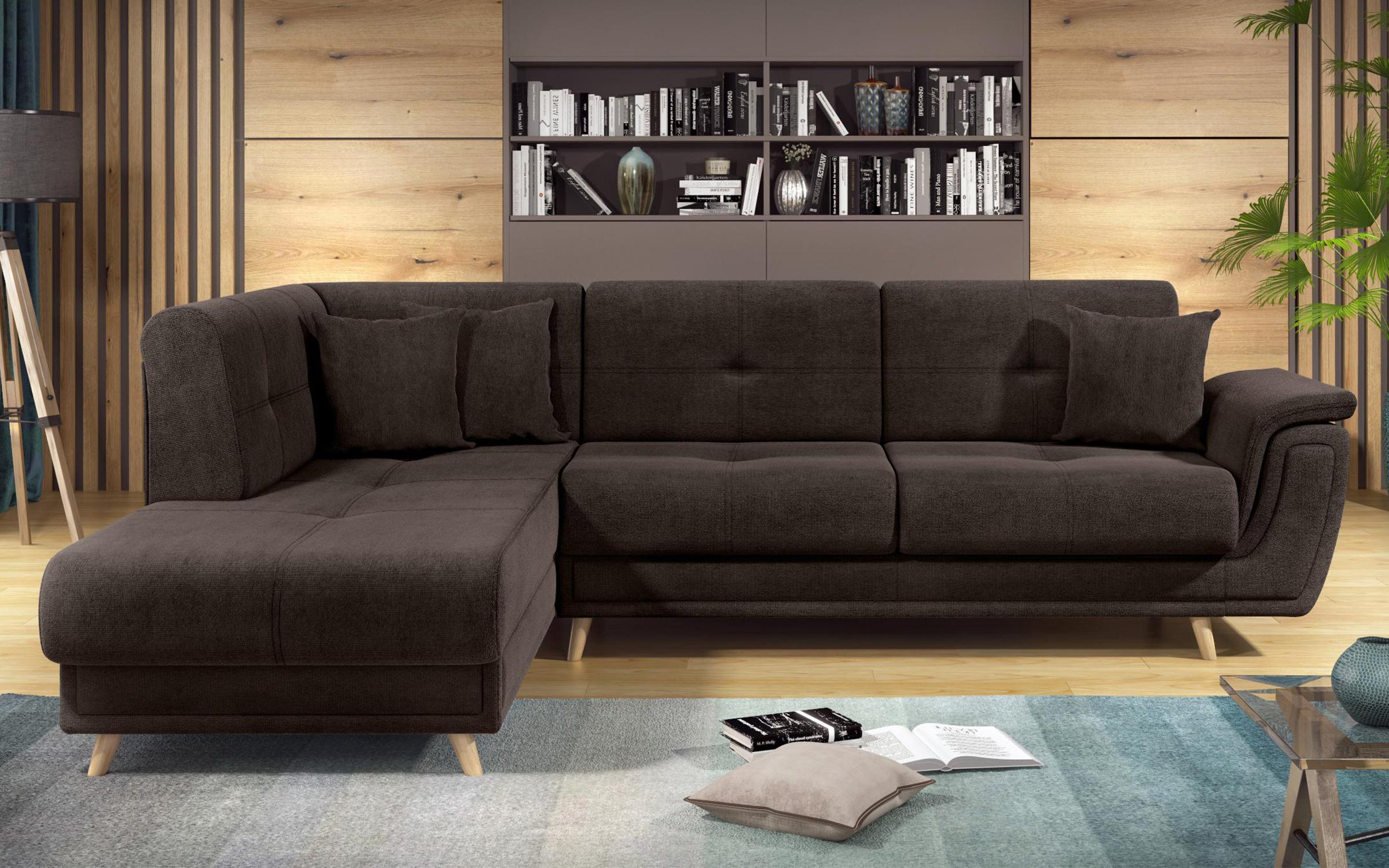 Γωνιακός καναπές Princes Premium με μηχανισμός κλικ κλακ, σκούρο καφέ  1