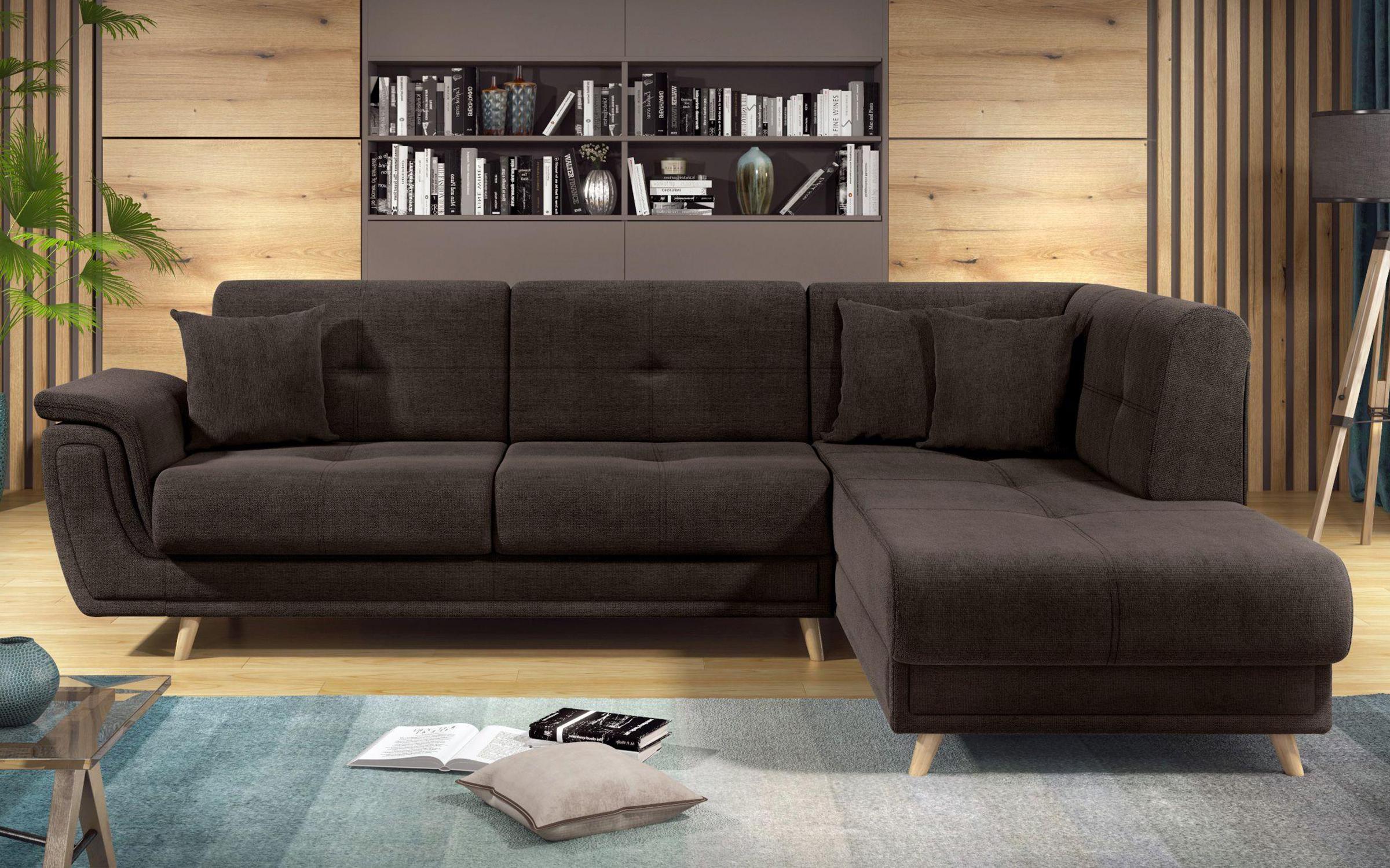 Γωνιακός καναπές Princes Premium  με μηχανισμός κλικ κλακ, σκούρο καφέ  1