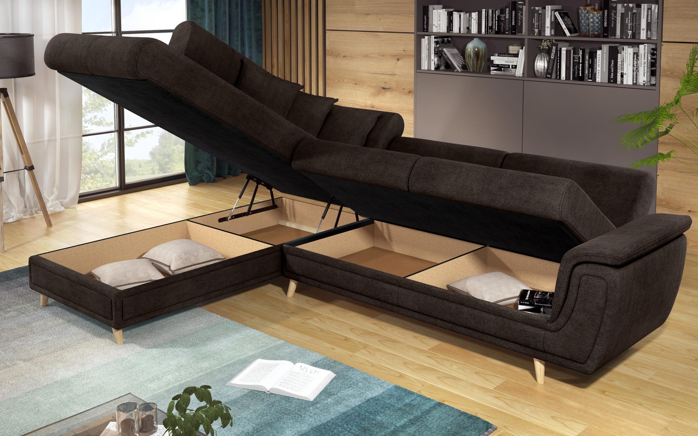 Γωνιακός καναπές Princes Premium με μηχανισμός κλικ κλακ, σκούρο καφέ  9