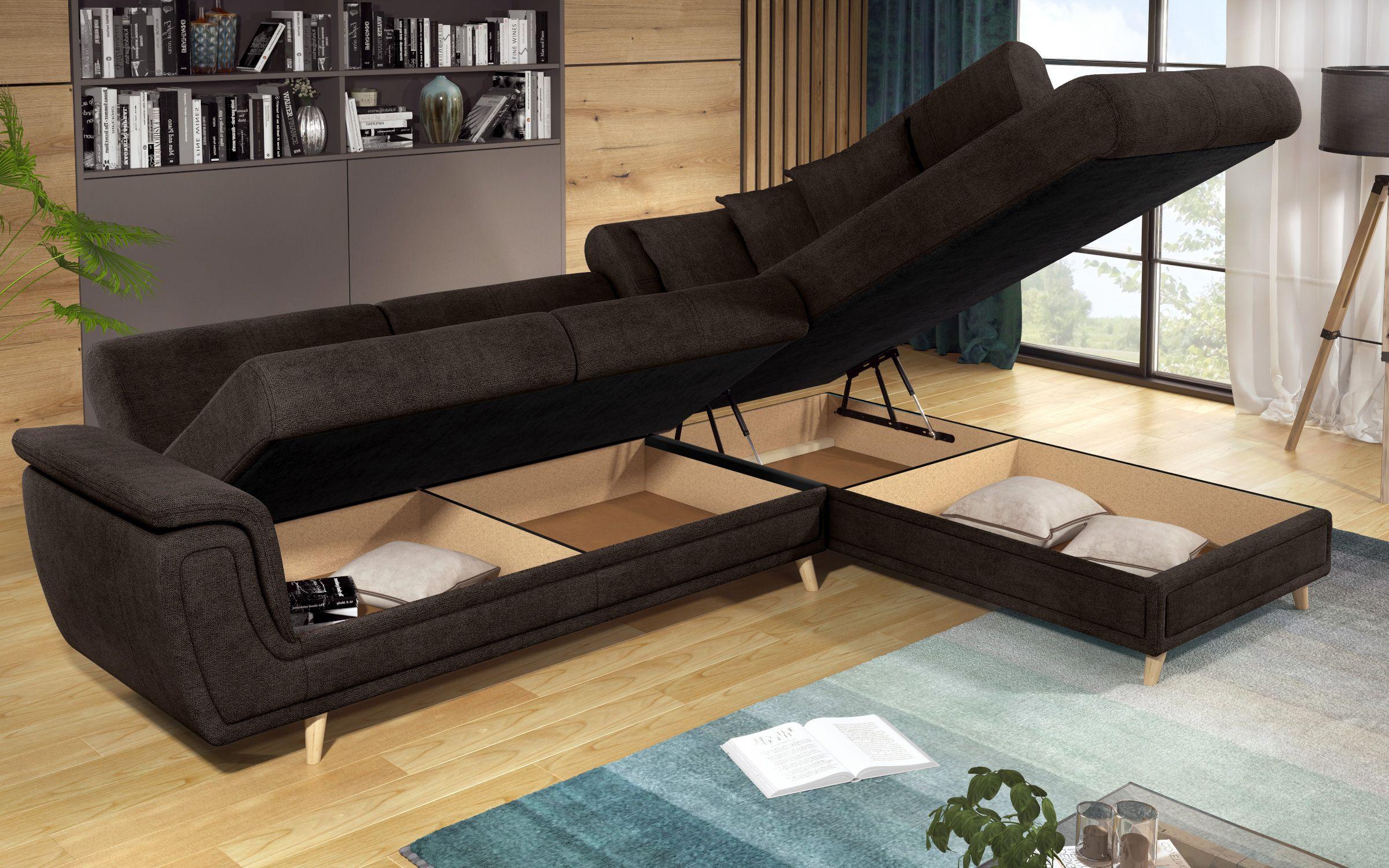 Γωνιακός καναπές Princes Premium  με μηχανισμός κλικ κλακ, σκούρο καφέ  9